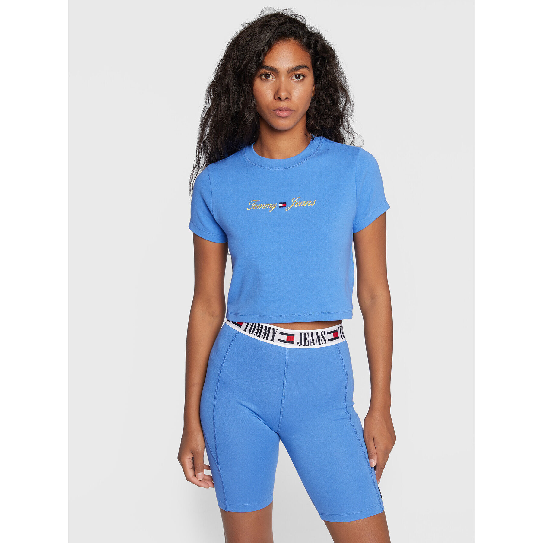 Tommy Jeans Тишърт Linear Logo DW0DW14208 Син Cropped Fit - Pepit.bg
