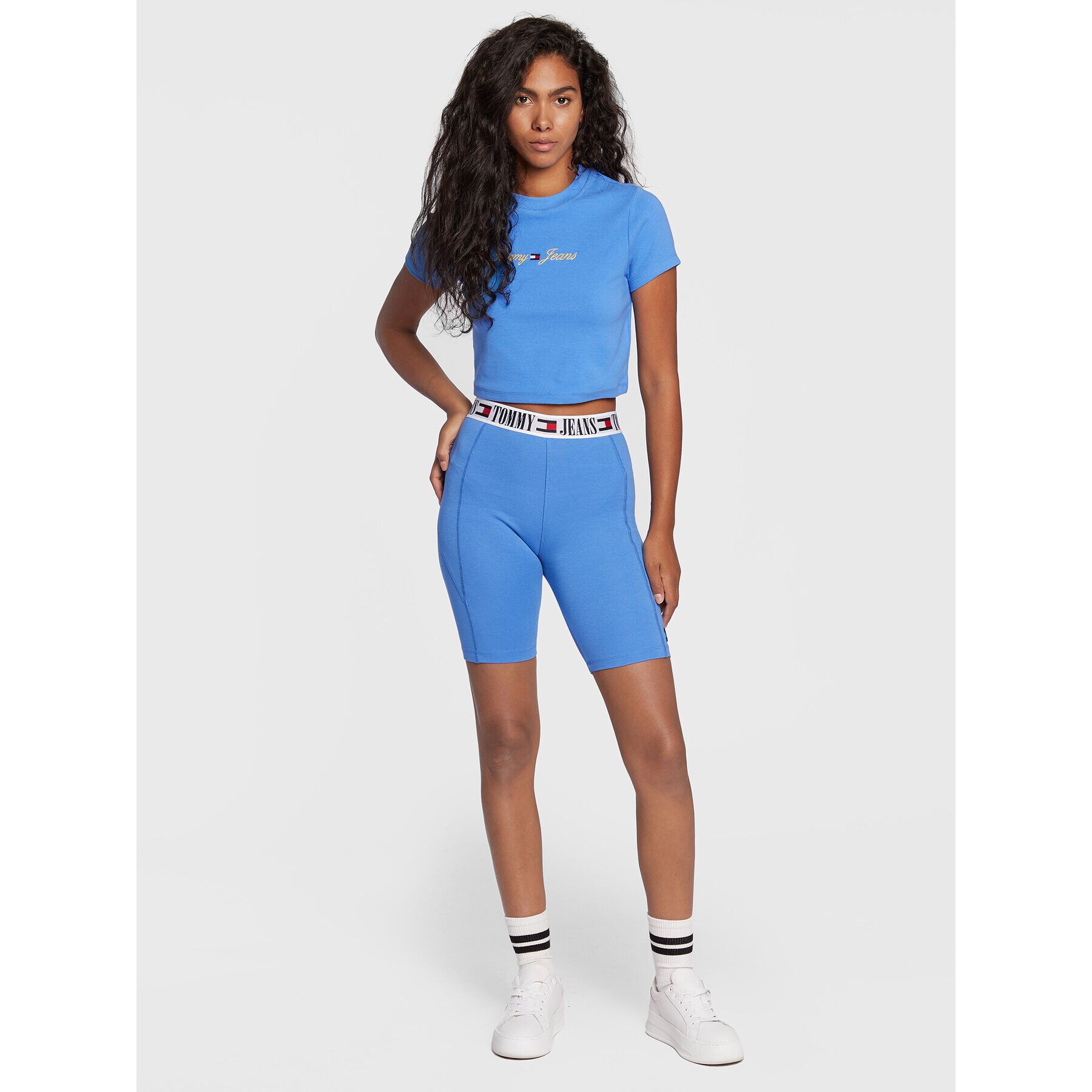 Tommy Jeans Тишърт Linear Logo DW0DW14208 Син Cropped Fit - Pepit.bg
