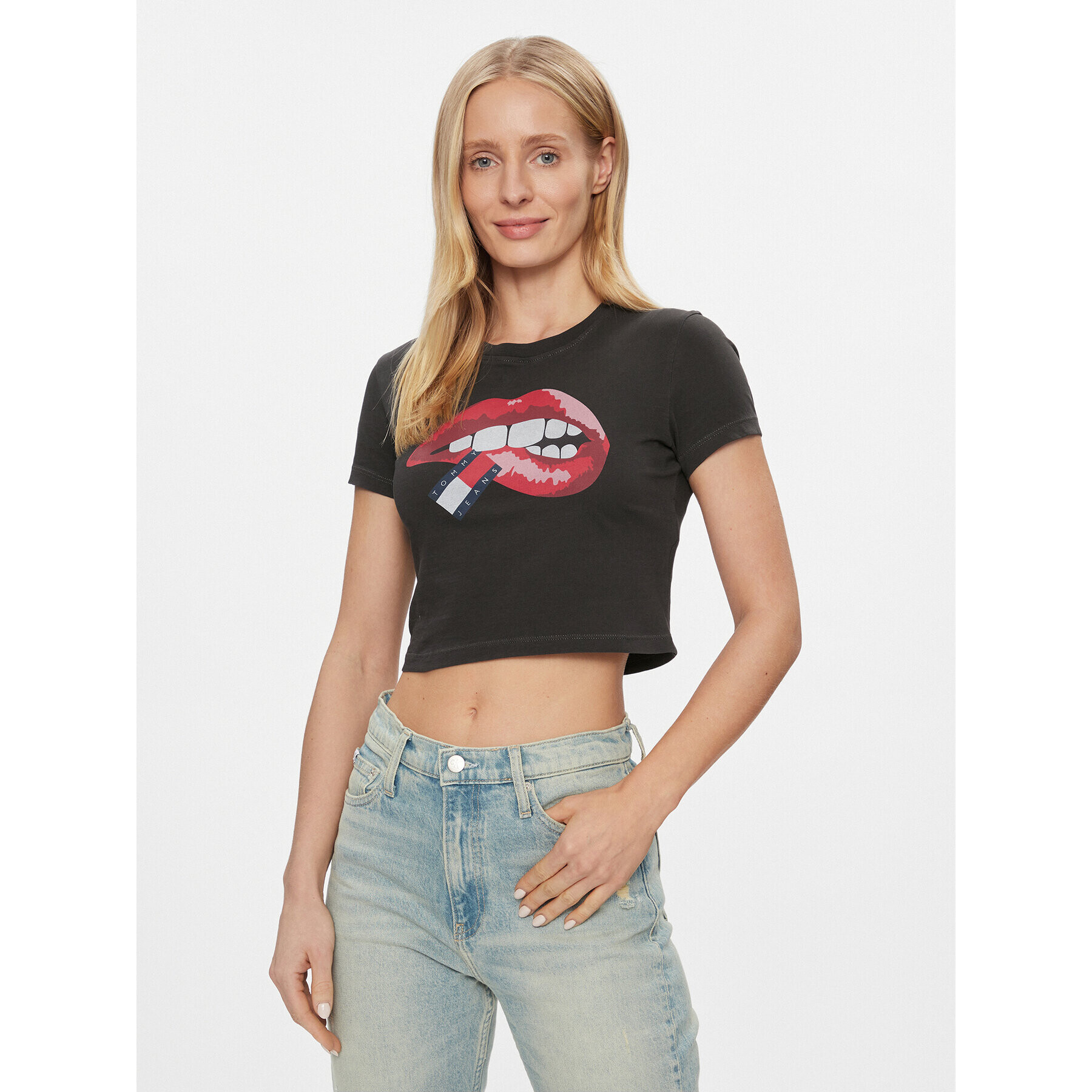 Tommy Jeans Тишърт Lips DW0DW17373 Черен Slim Fit - Pepit.bg