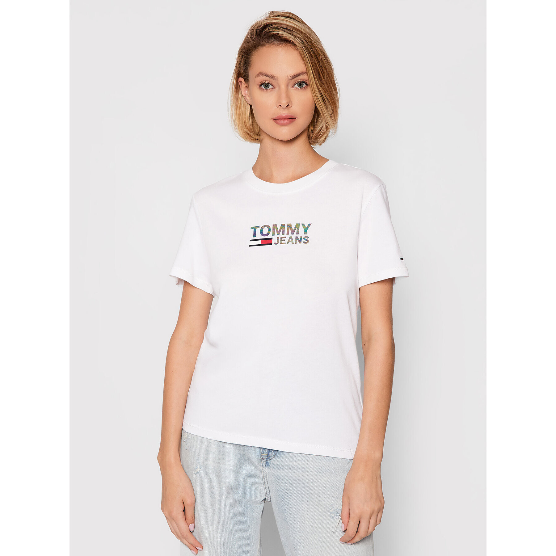 Tommy Jeans Тишърт Metallic Corp DW0DW09326 Бял Regular Fit - Pepit.bg