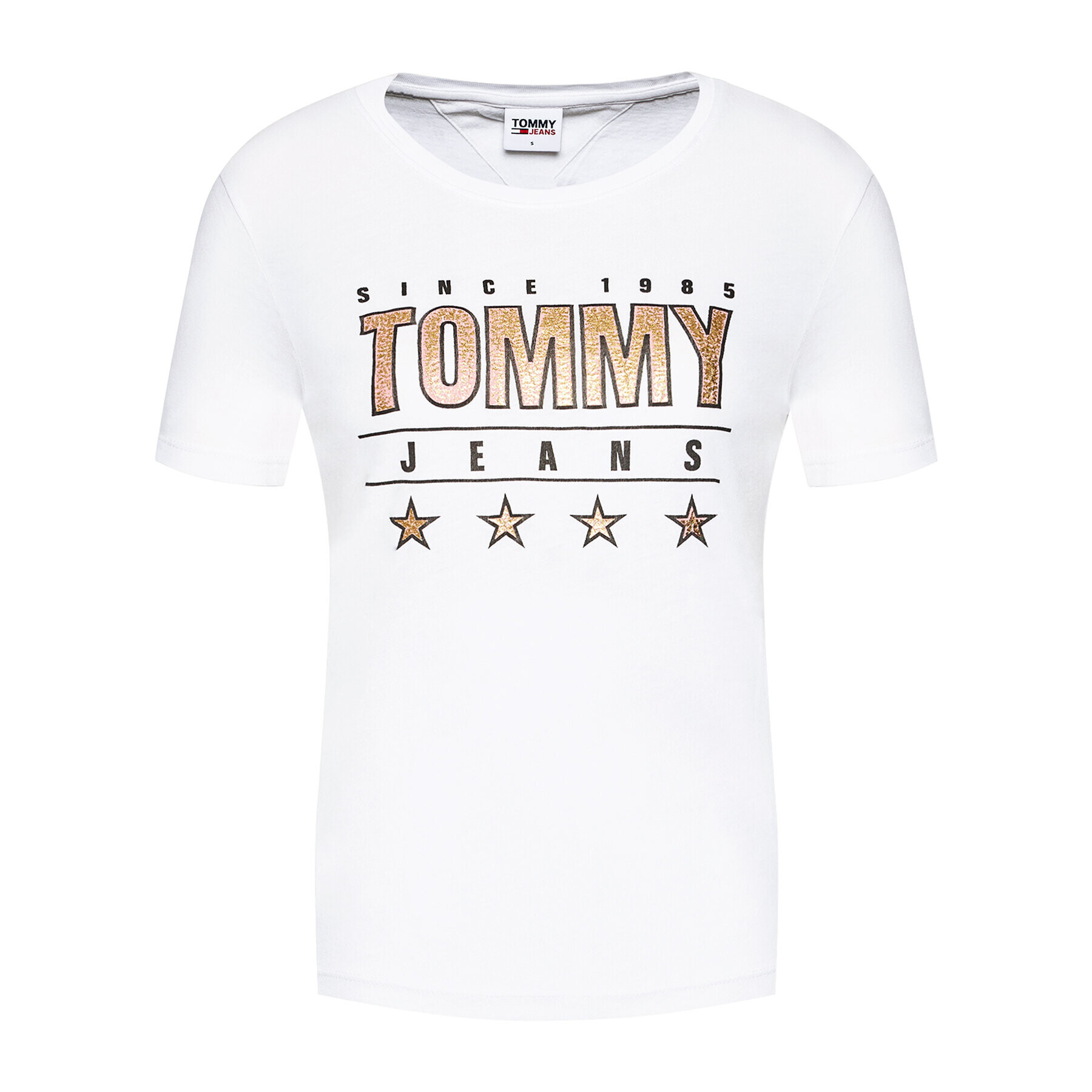 Tommy Jeans Тишърт Metallic Tommy DW0DW10197 Бял Slim Fit - Pepit.bg