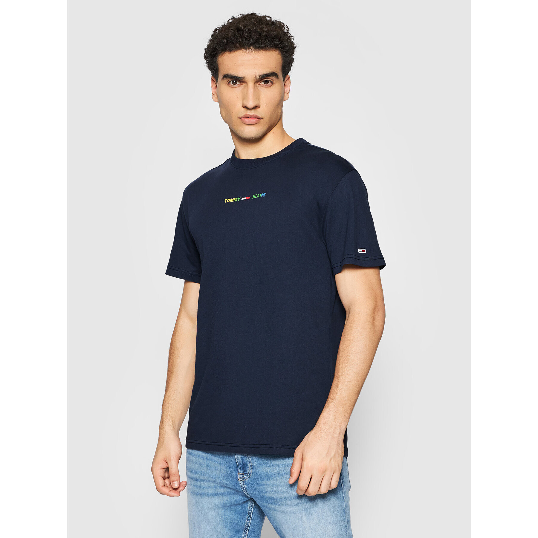 Tommy Jeans Тишърт Multicolor Linear Logo DM0DM10890 Тъмносин Regular Fit - Pepit.bg