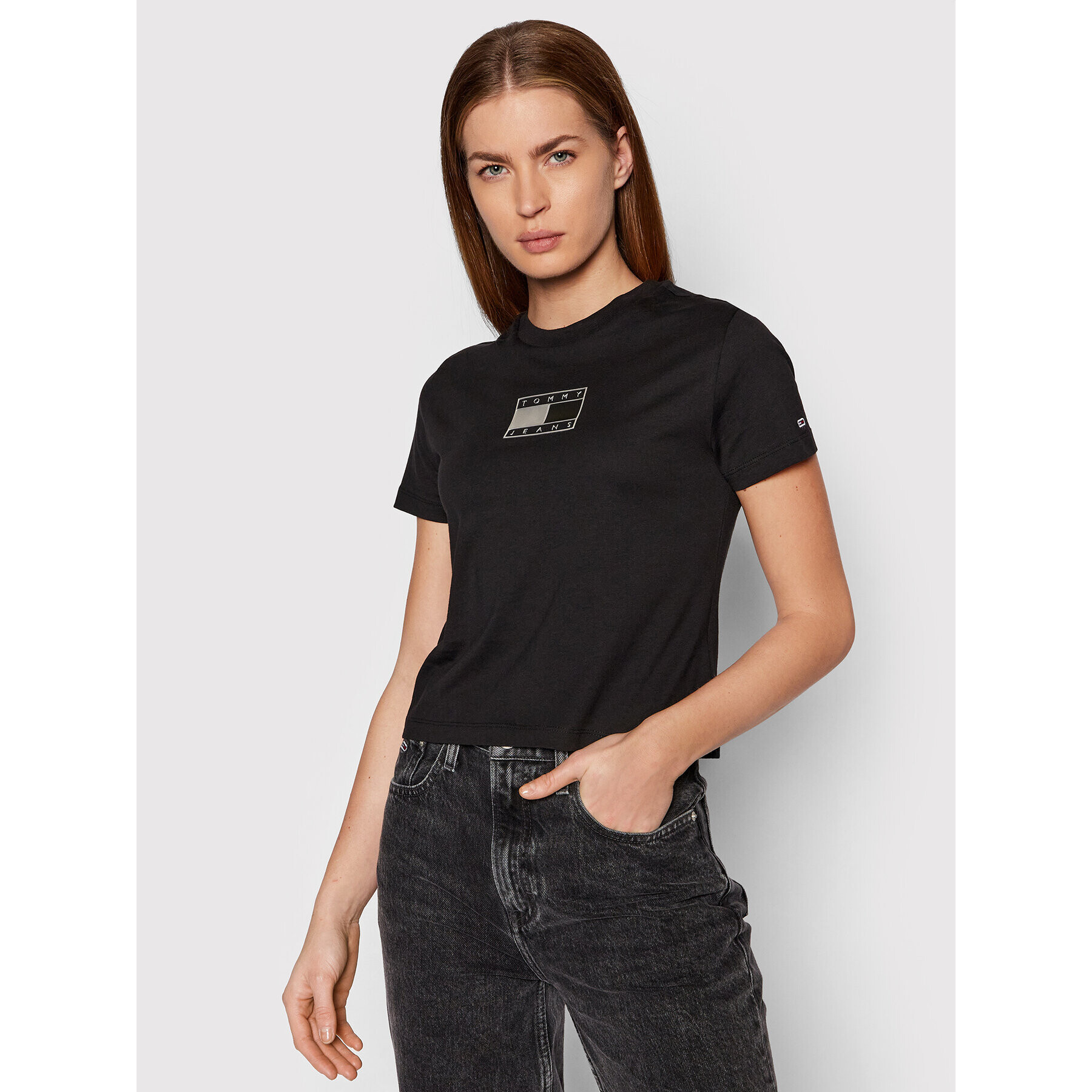 Tommy Jeans Тишърт Raised Metallic Baby DW0DW12118 Черен Regular Fit - Pepit.bg