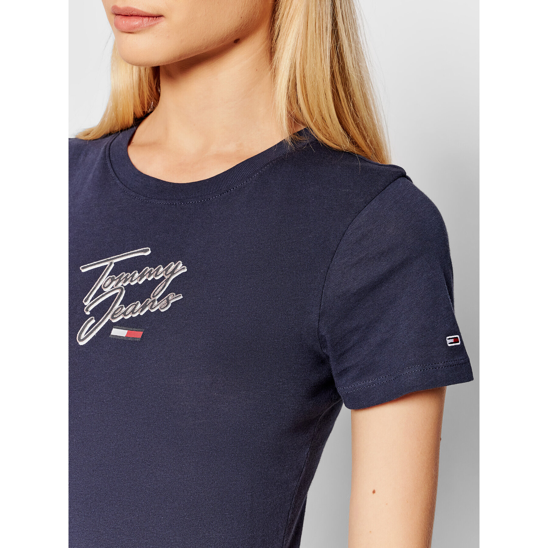 Tommy Jeans Тишърт Script DW0DW09558 Тъмносин Slim Fit - Pepit.bg