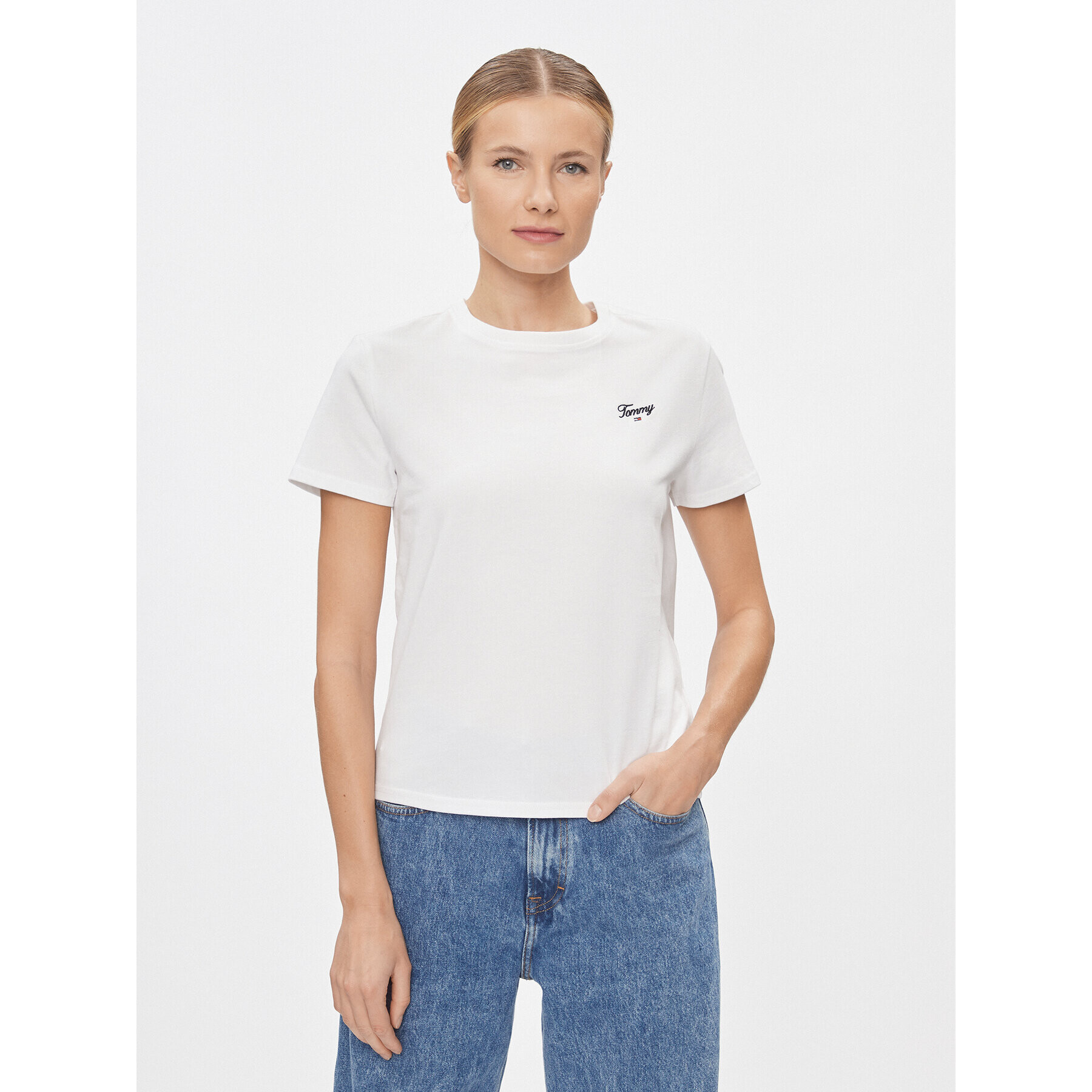 Tommy Jeans Тишърт Script DW0DW17367 Бял Regular Fit - Pepit.bg