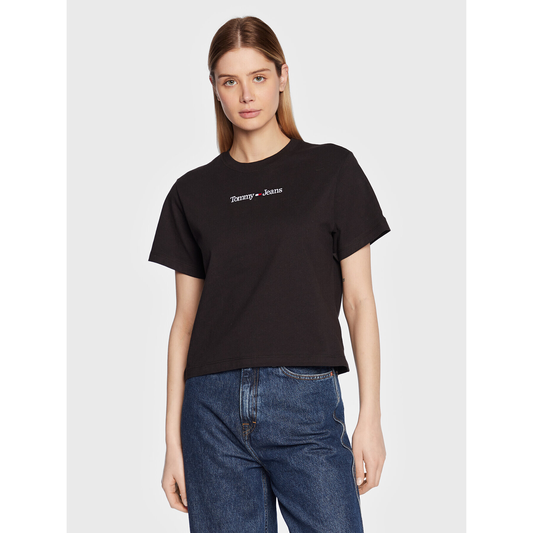 Tommy Jeans Тишърт Serif Linear DW0DW15049 Черен Regular Fit - Pepit.bg