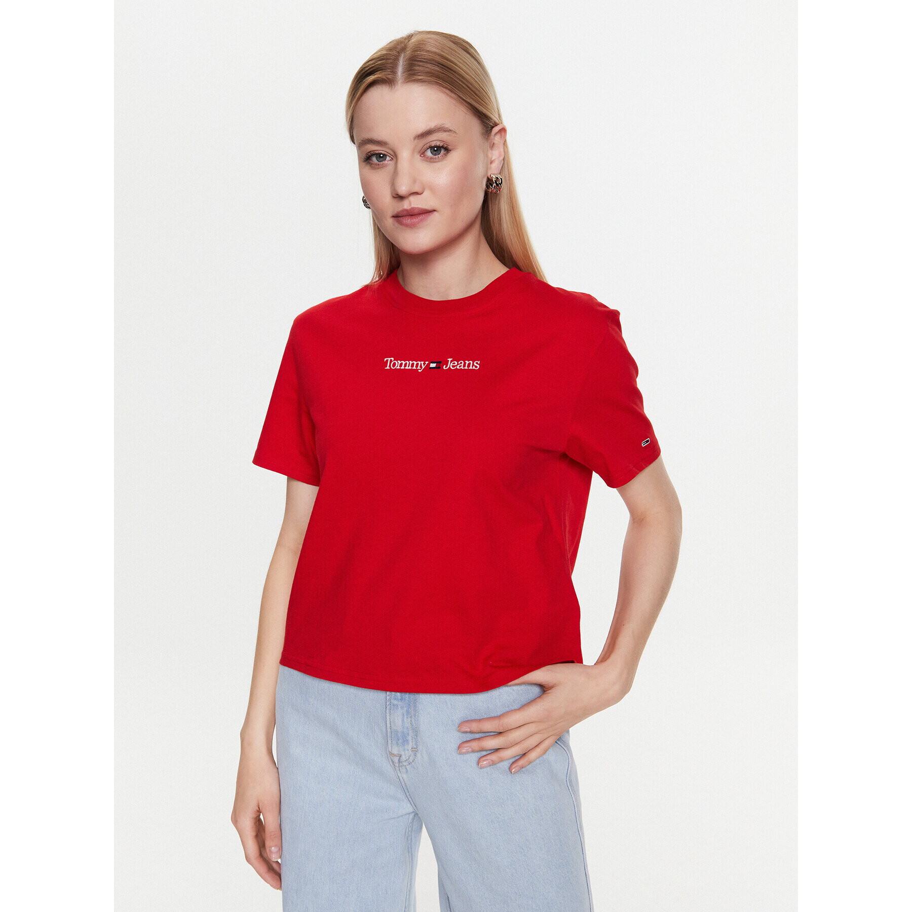 Tommy Jeans Тишърт Serif Linear DW0DW15049 Червен Regular Fit - Pepit.bg