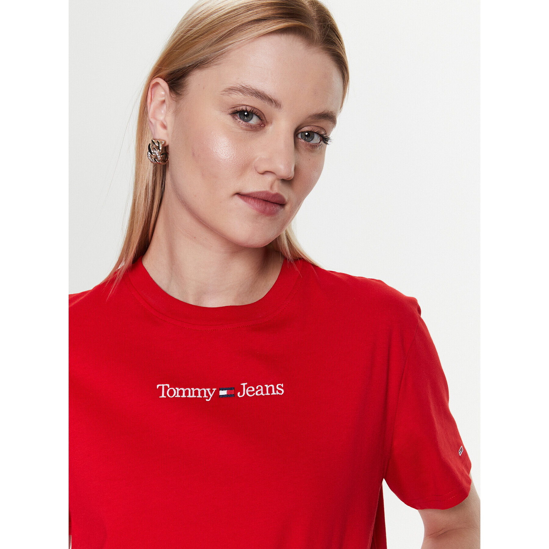 Tommy Jeans Тишърт Serif Linear DW0DW15049 Червен Regular Fit - Pepit.bg