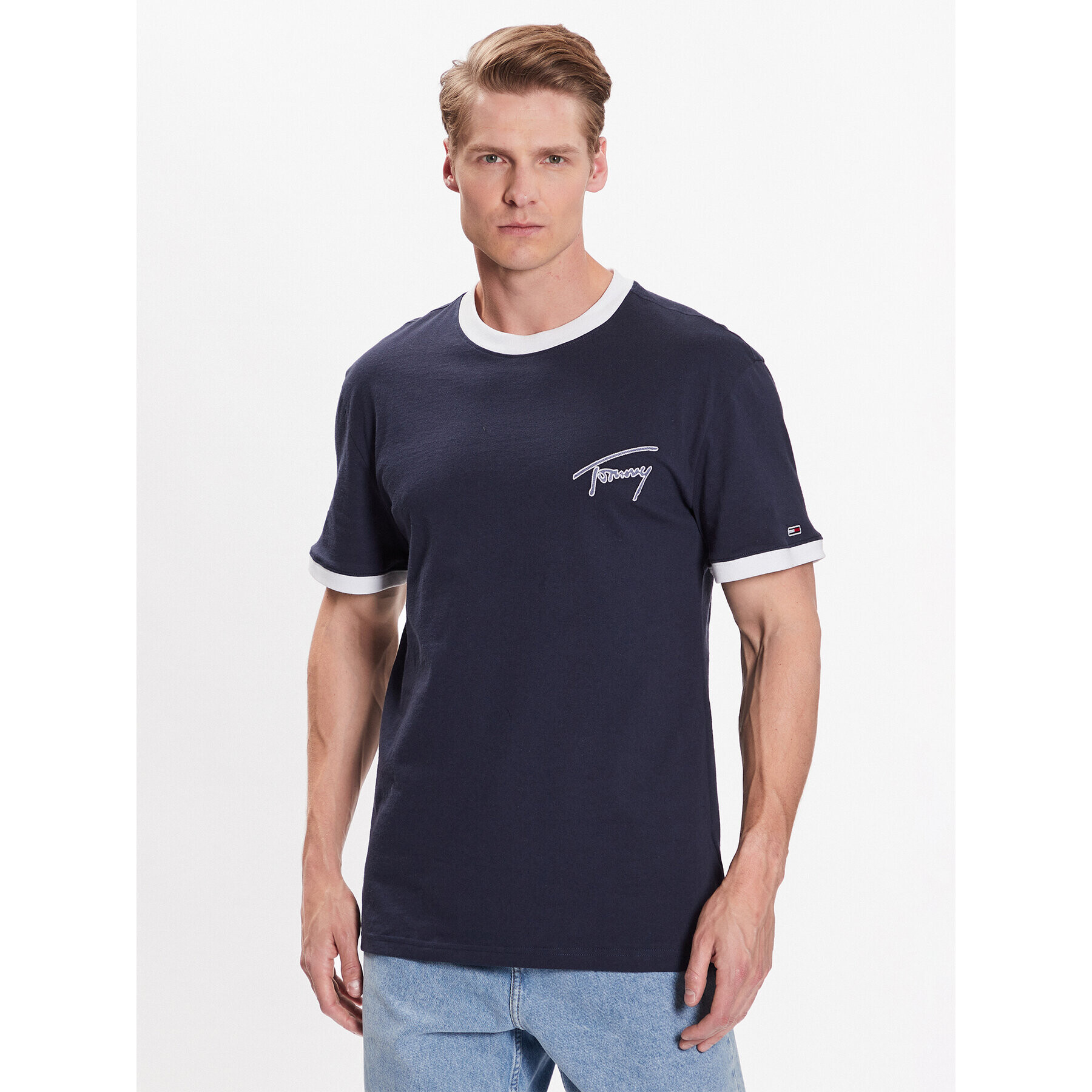 Tommy Jeans Тишърт Signature DM0DM16324 Тъмносин Regular Fit - Pepit.bg