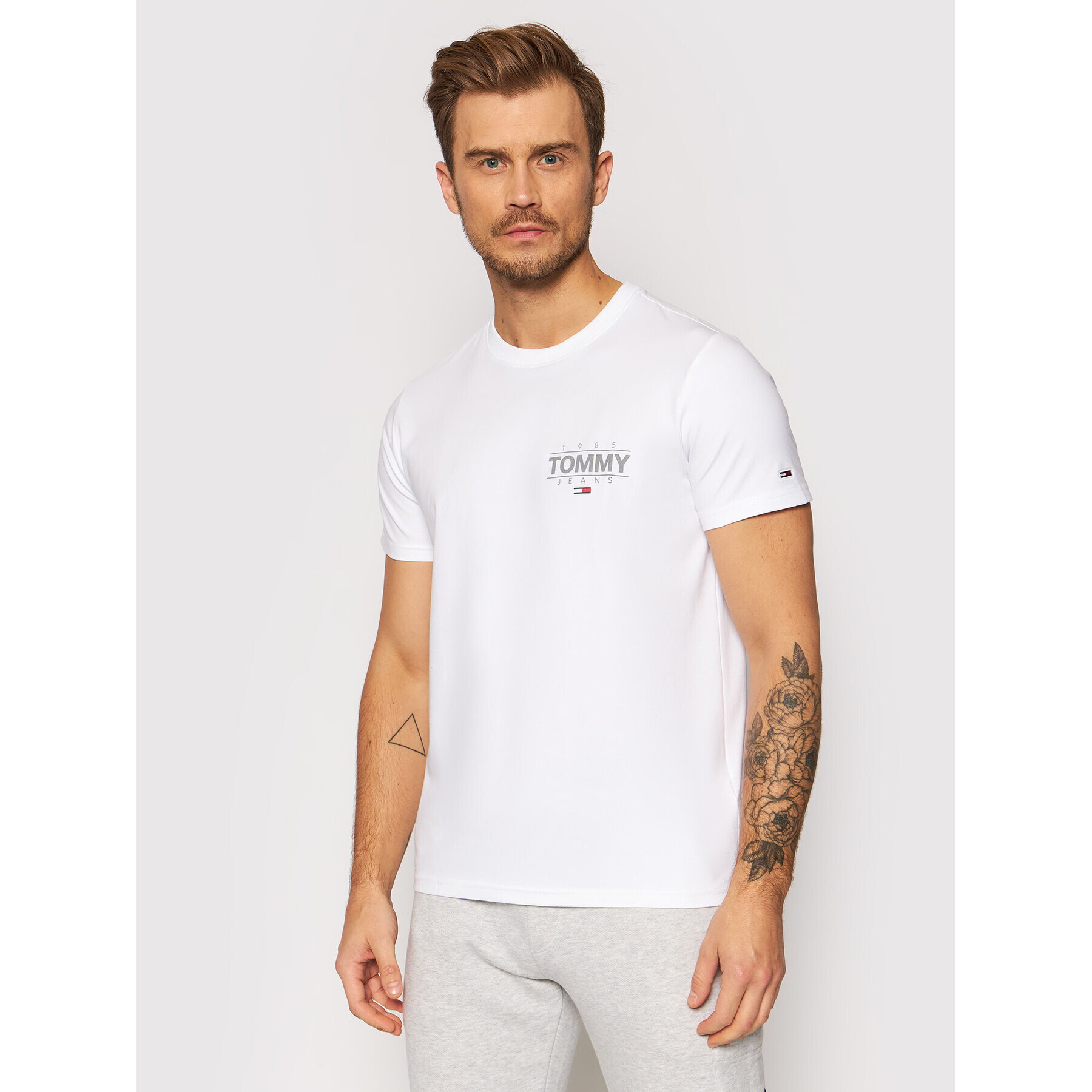 Tommy Jeans Тишърт Stretch Metallic DM0DM11609 Бял Slim Fit - Pepit.bg