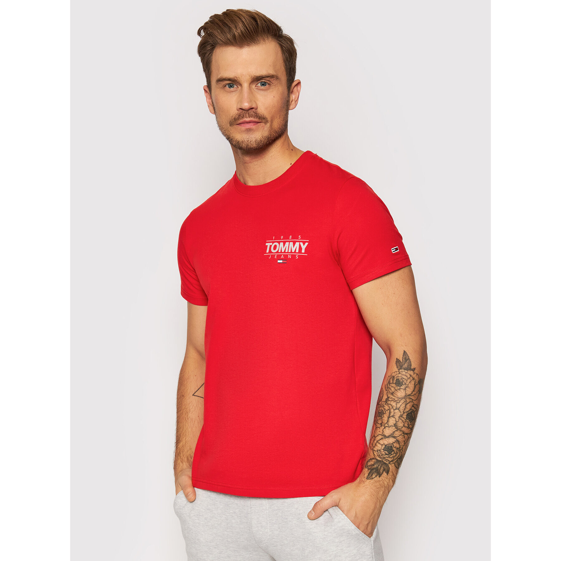 Tommy Jeans Тишърт Stretch Metallic DM0DM11609 Червен Slim Fit - Pepit.bg