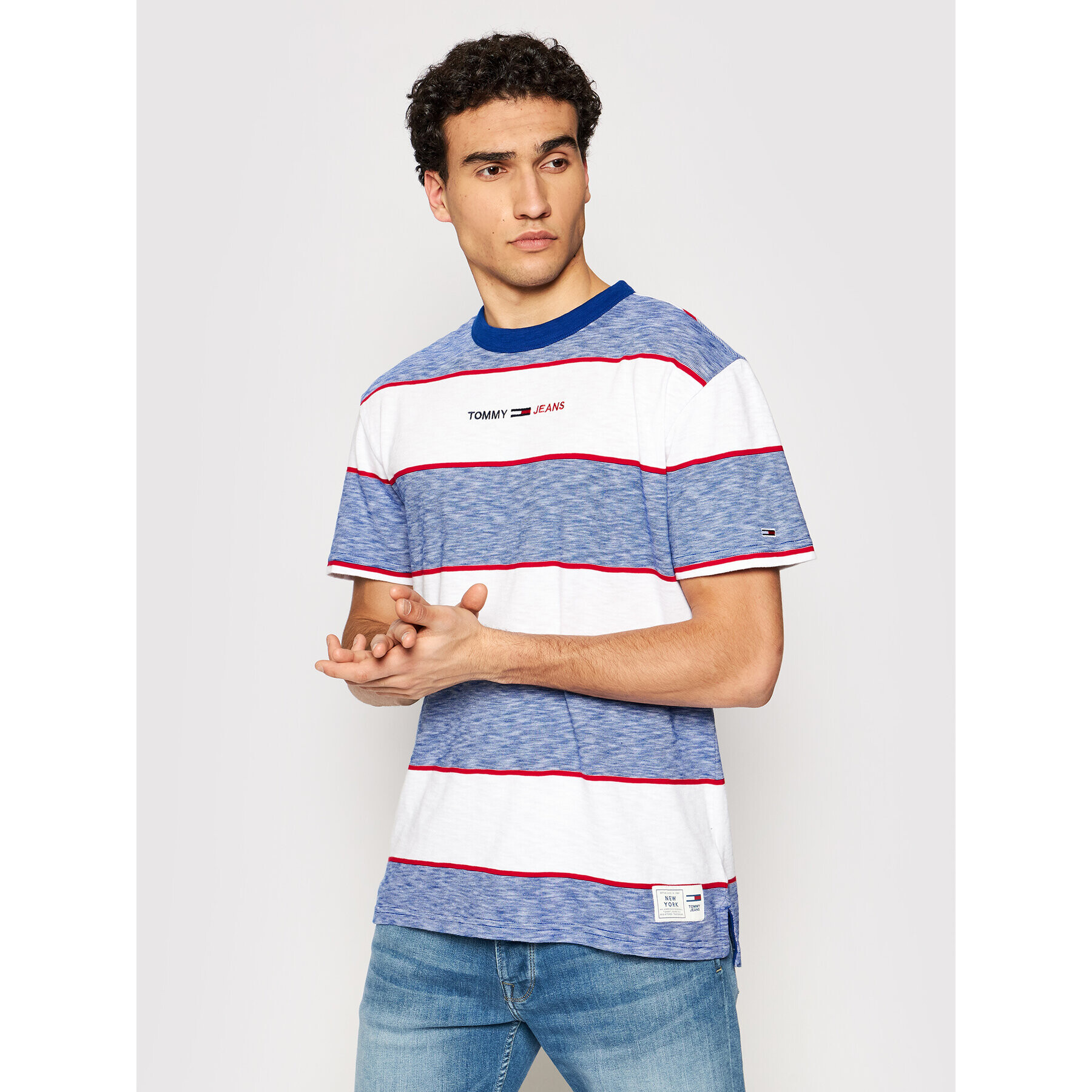 Tommy Jeans Тишърт Stripe Linear Logo DM0DM10285 Син Regular Fit - Pepit.bg