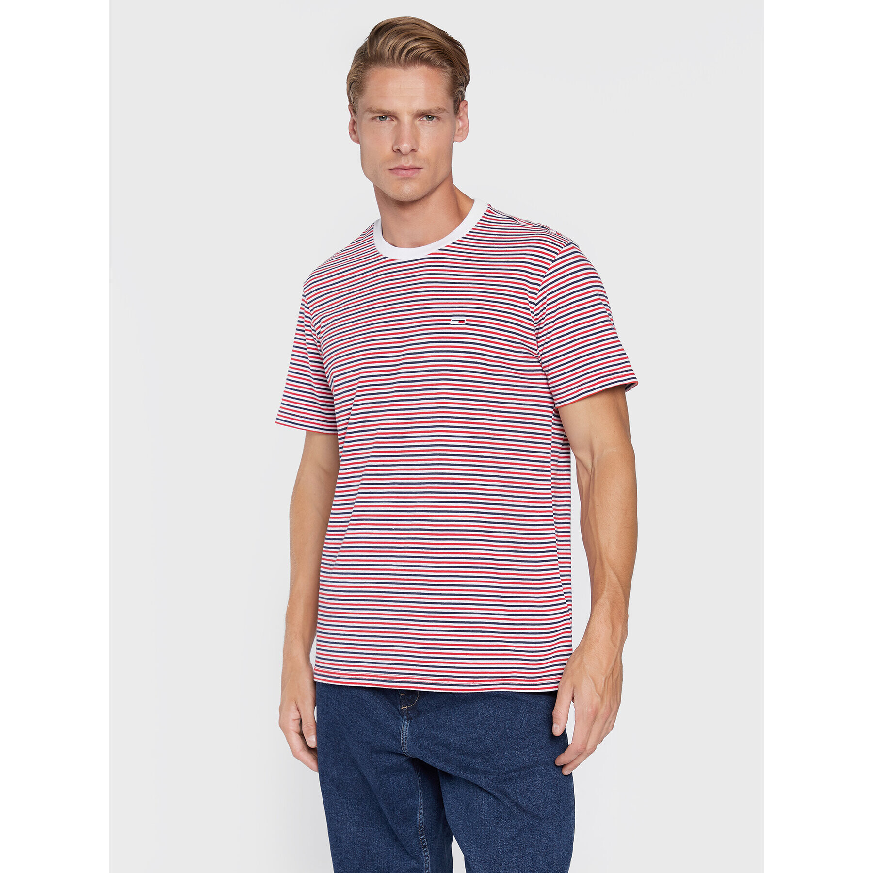 Tommy Jeans Тишърт Textured Stripe DM0DM13824 Червен Regular Fit - Pepit.bg