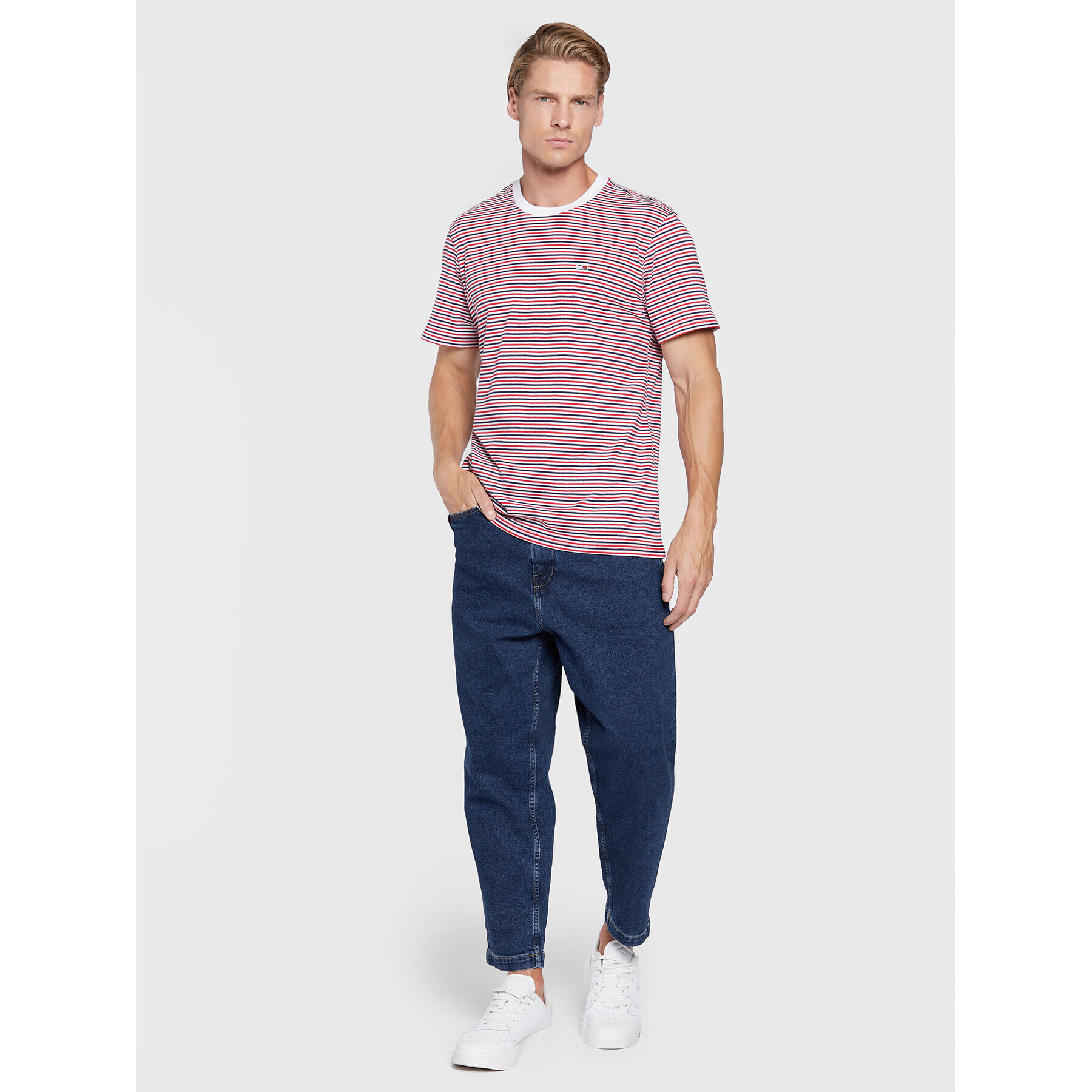 Tommy Jeans Тишърт Textured Stripe DM0DM13824 Червен Regular Fit - Pepit.bg