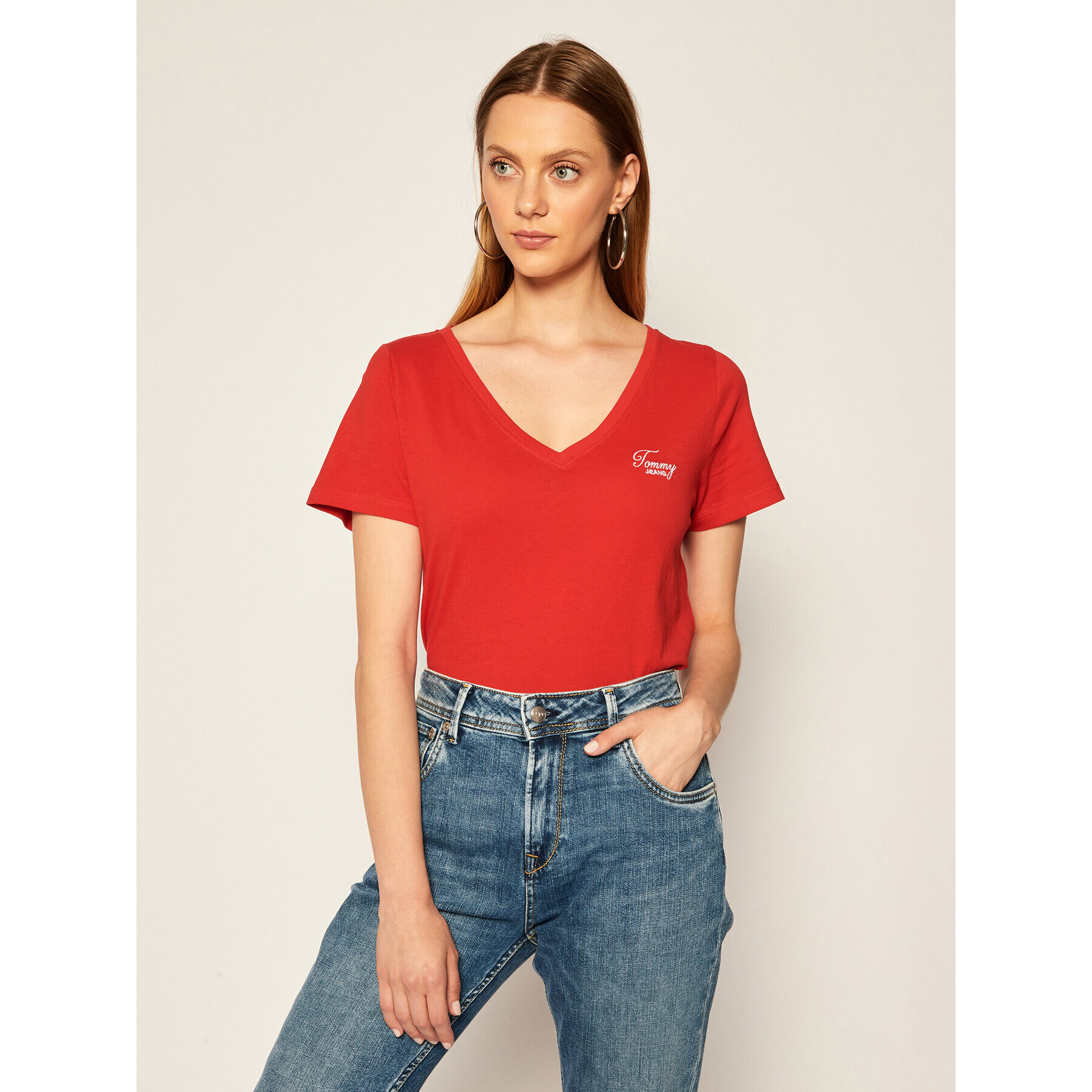 Tommy Jeans Тишърт Tjw Chest Sign Off DW0DW08472 Червен Regular Fit - Pepit.bg