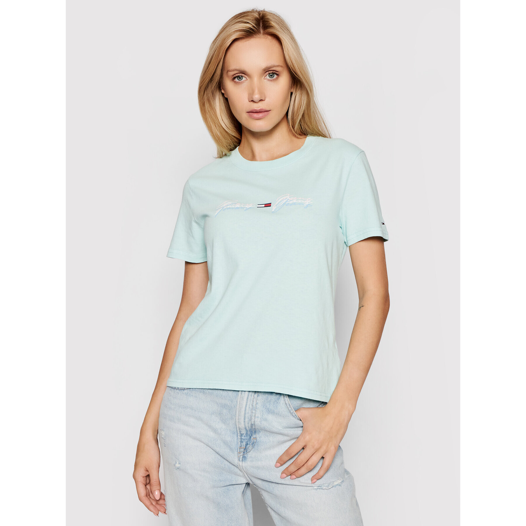 Tommy Jeans Тишърт Tjw Linear Logo DW0DW10959 Зелен Regular Fit - Pepit.bg