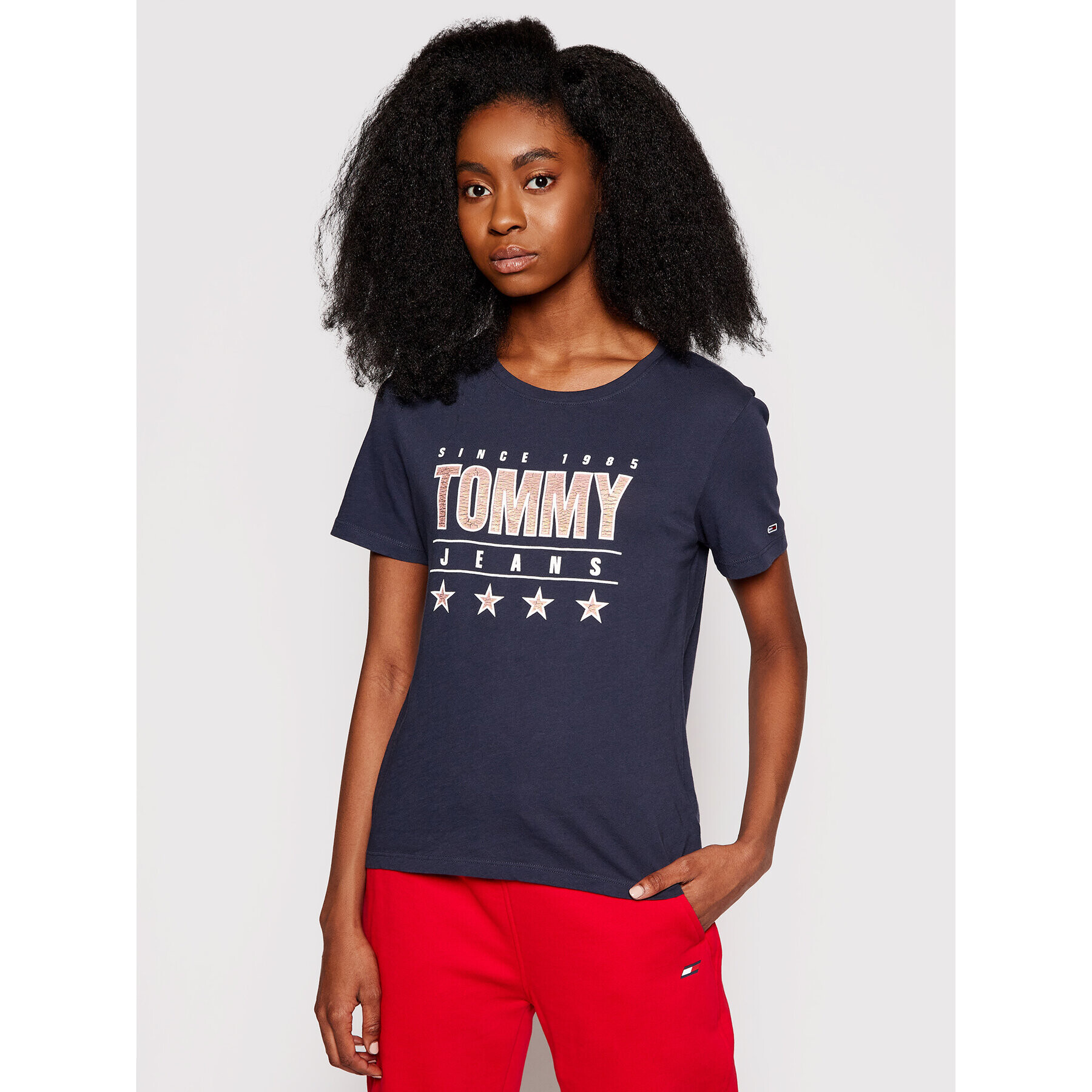 Tommy Jeans Тишърт Tjw Metallic DW0DW10197 Тъмносин Slim Fit - Pepit.bg