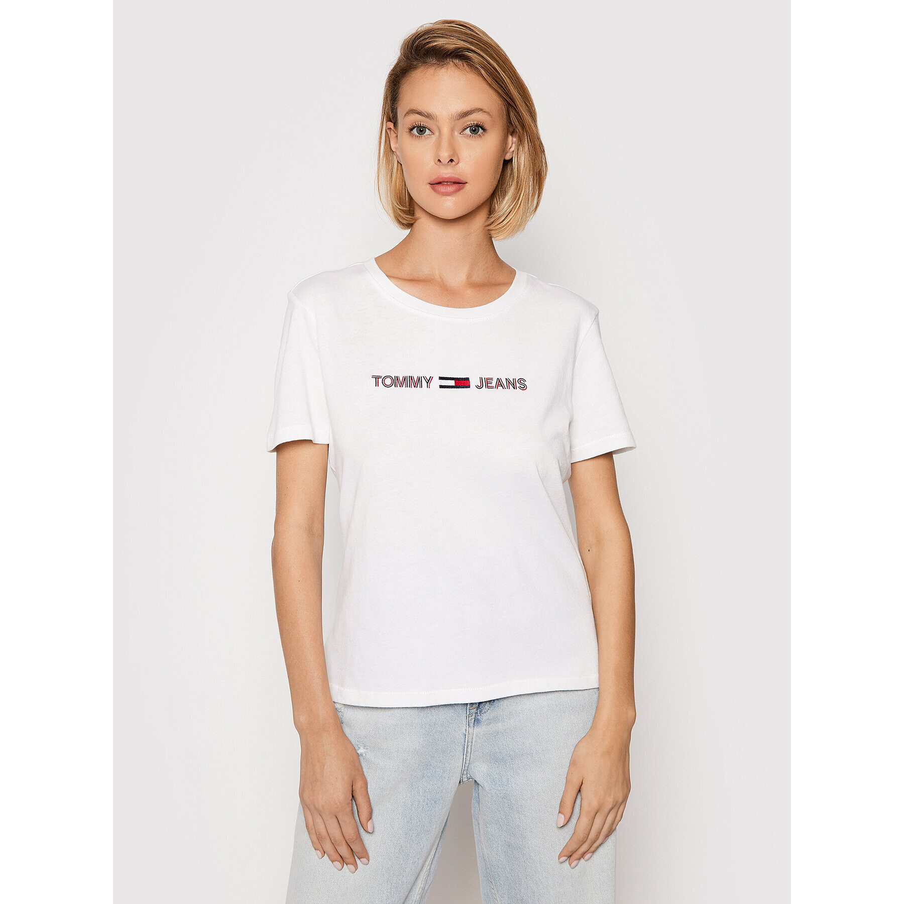 Tommy Jeans Тишърт Tjw Rwb Linear DW0DW10409 Бял Slim Fit - Pepit.bg