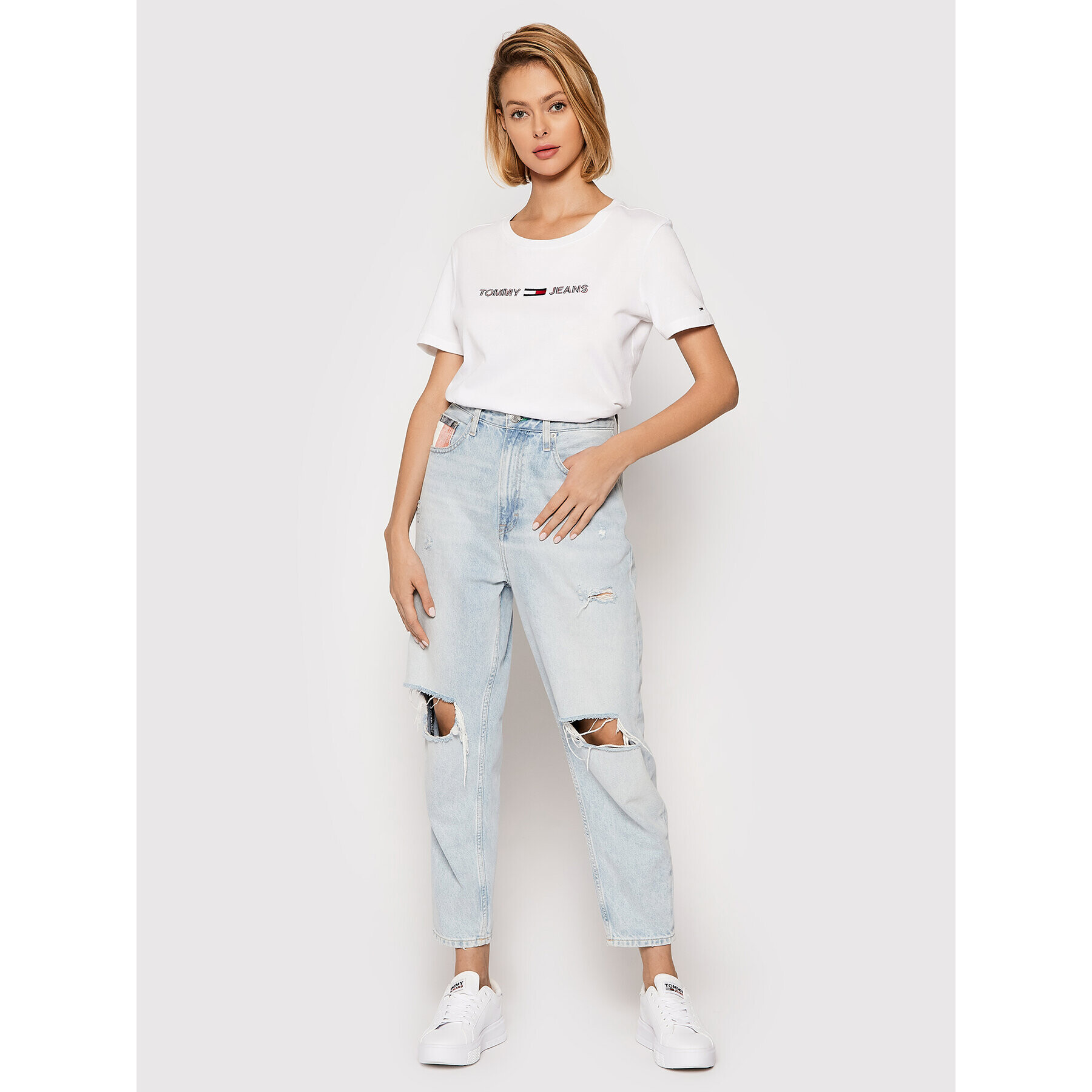Tommy Jeans Тишърт Tjw Rwb Linear DW0DW10409 Бял Slim Fit - Pepit.bg