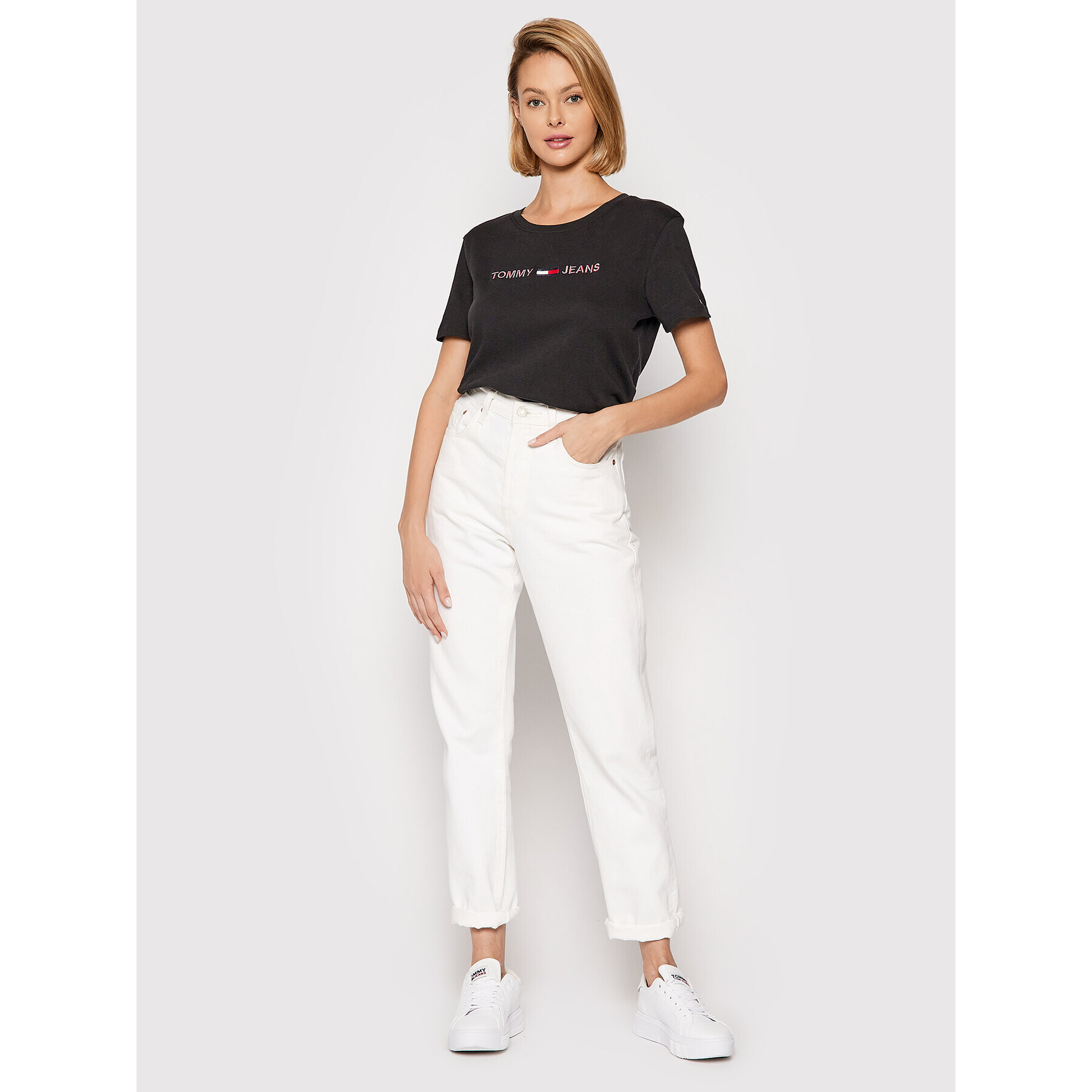 Tommy Jeans Тишърт Tjw Rwb Linear DW0DW10409 Черен Slim Fit - Pepit.bg