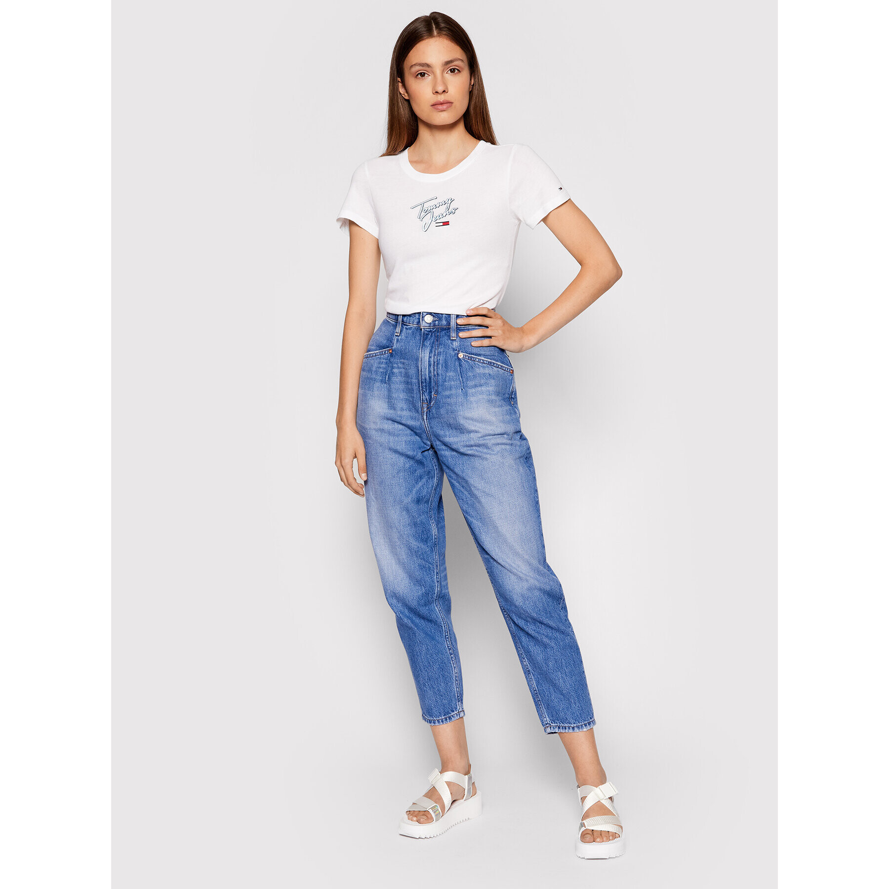 Tommy Jeans Тишърт Tjw Script DW0DW09558 Бял Skinny Fit - Pepit.bg