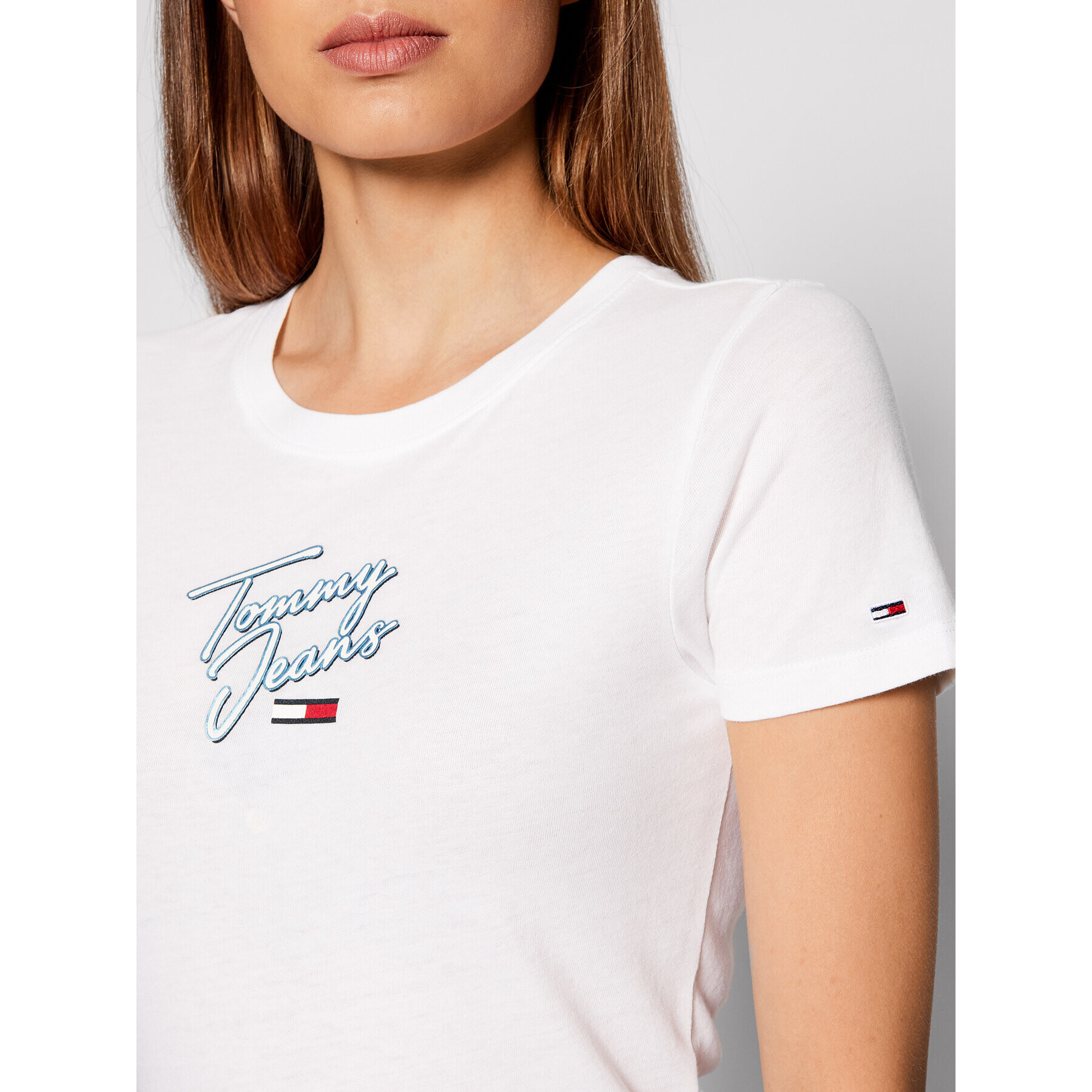 Tommy Jeans Тишърт Tjw Script DW0DW09558 Бял Skinny Fit - Pepit.bg