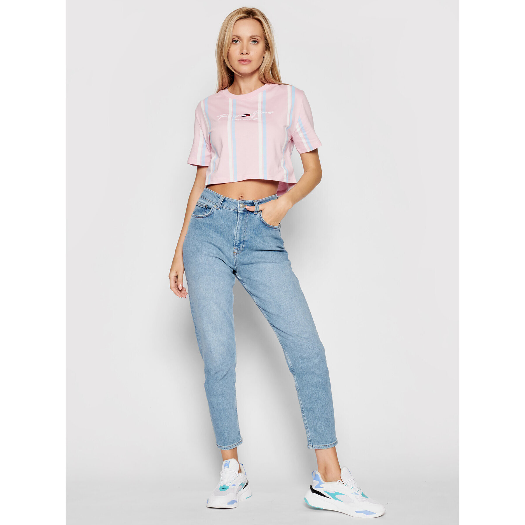 Tommy Jeans Тишърт Tjw Stripe 2 DW0DW10962 Розов Cropped Fit - Pepit.bg