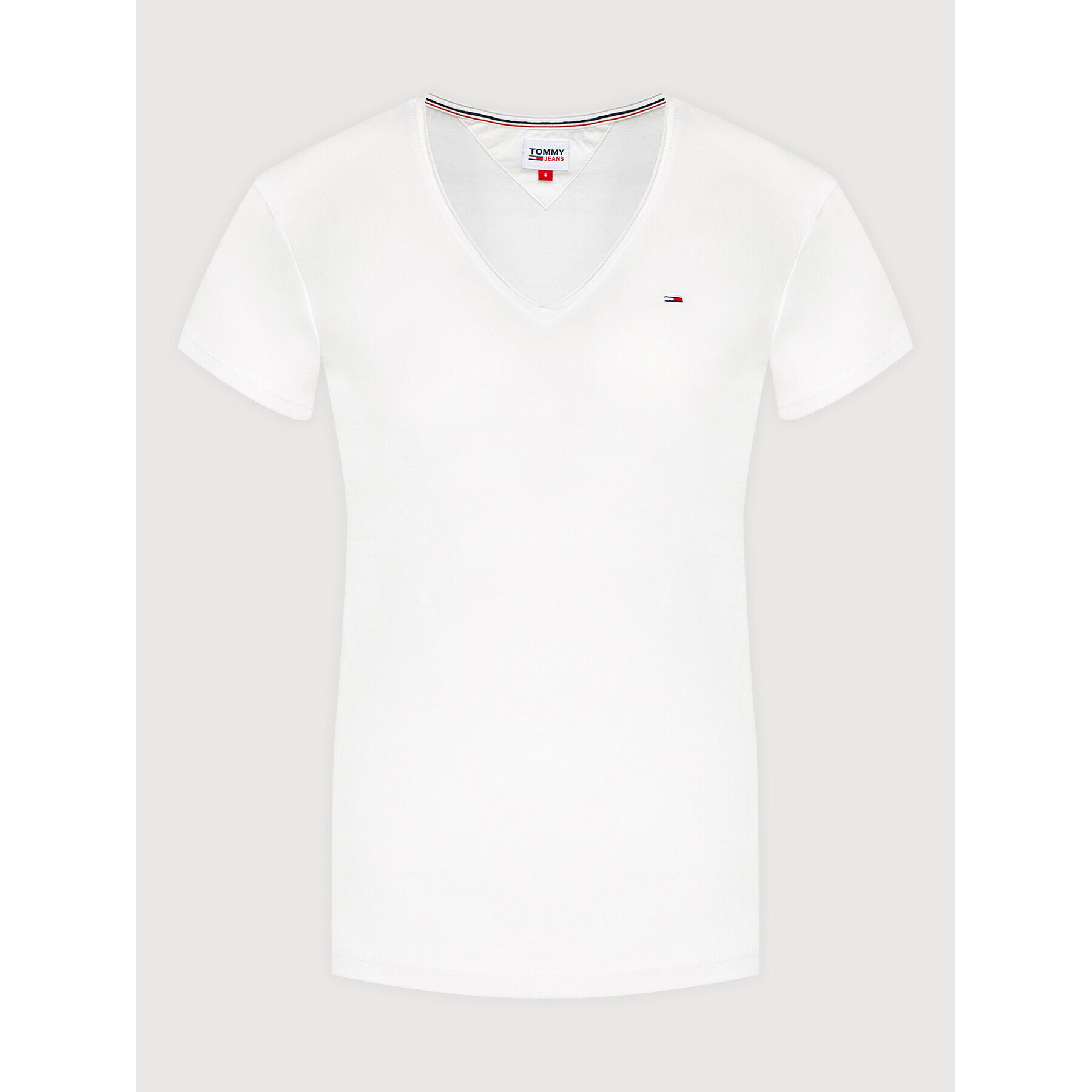 Tommy Jeans Тишърт V Neck DW0DW09195 Бял Slim Fit - Pepit.bg