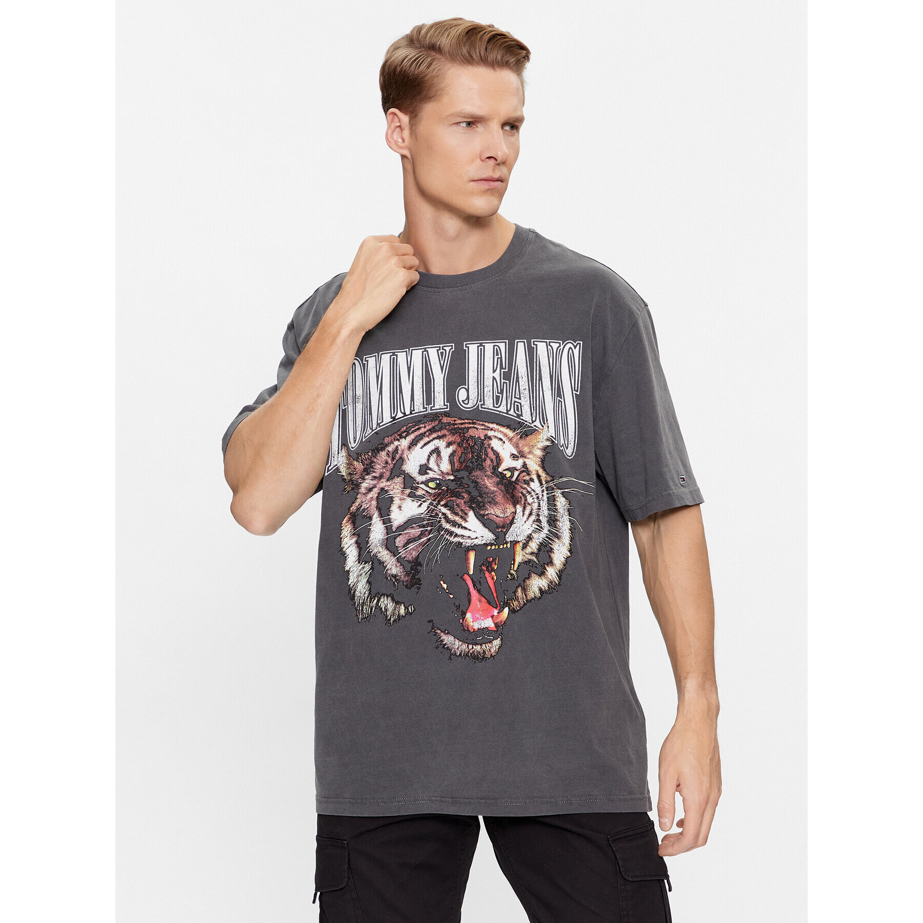 Tommy Jeans Тишърт Vintage Tiger DM0DM17740 Сив Oversize - Pepit.bg