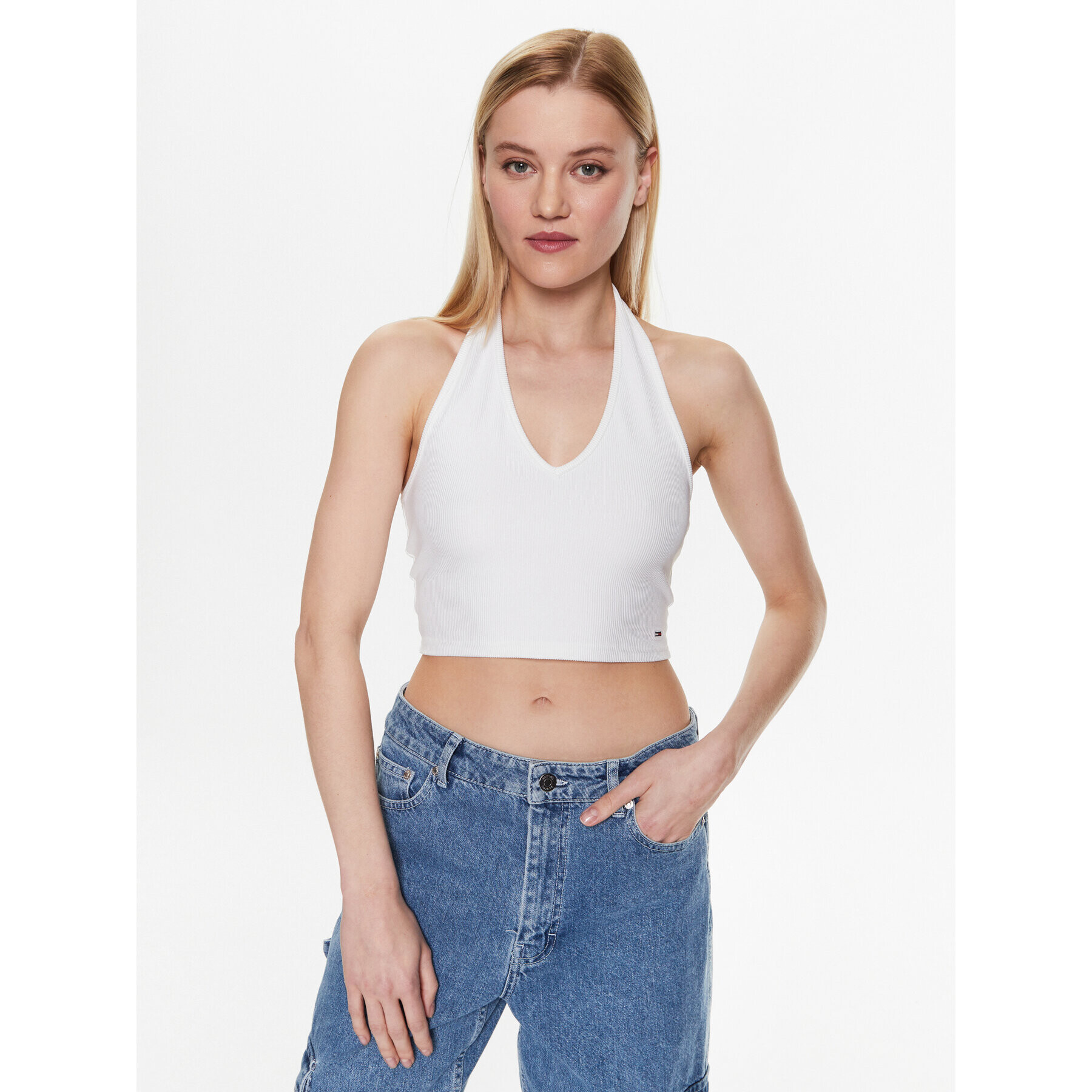 Tommy Jeans топ DW0DW15303 Бял Slim Fit - Pepit.bg