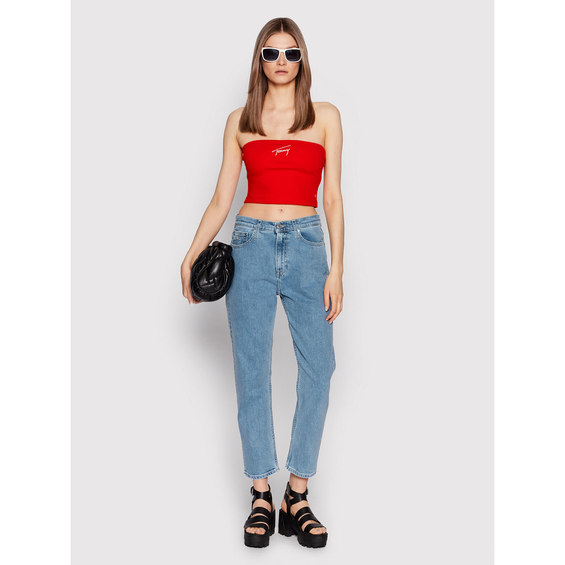 Tommy Jeans топ Signature DW0DW12733 Червен Cropp Fit - Pepit.bg