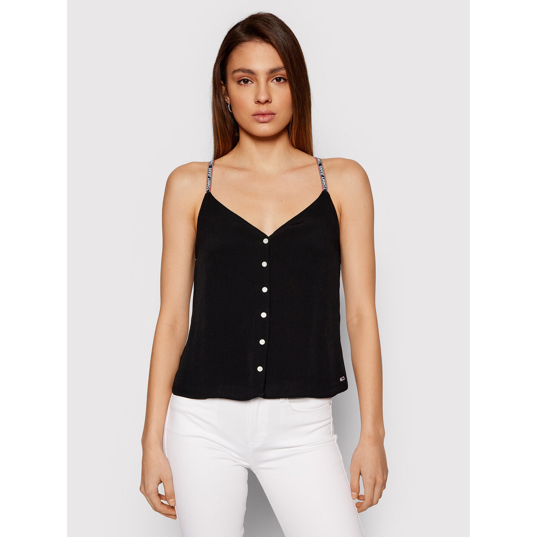 Tommy Jeans топ Tjw Cami Button Thru DW0DW09762 Черен Regular Fit - Pepit.bg