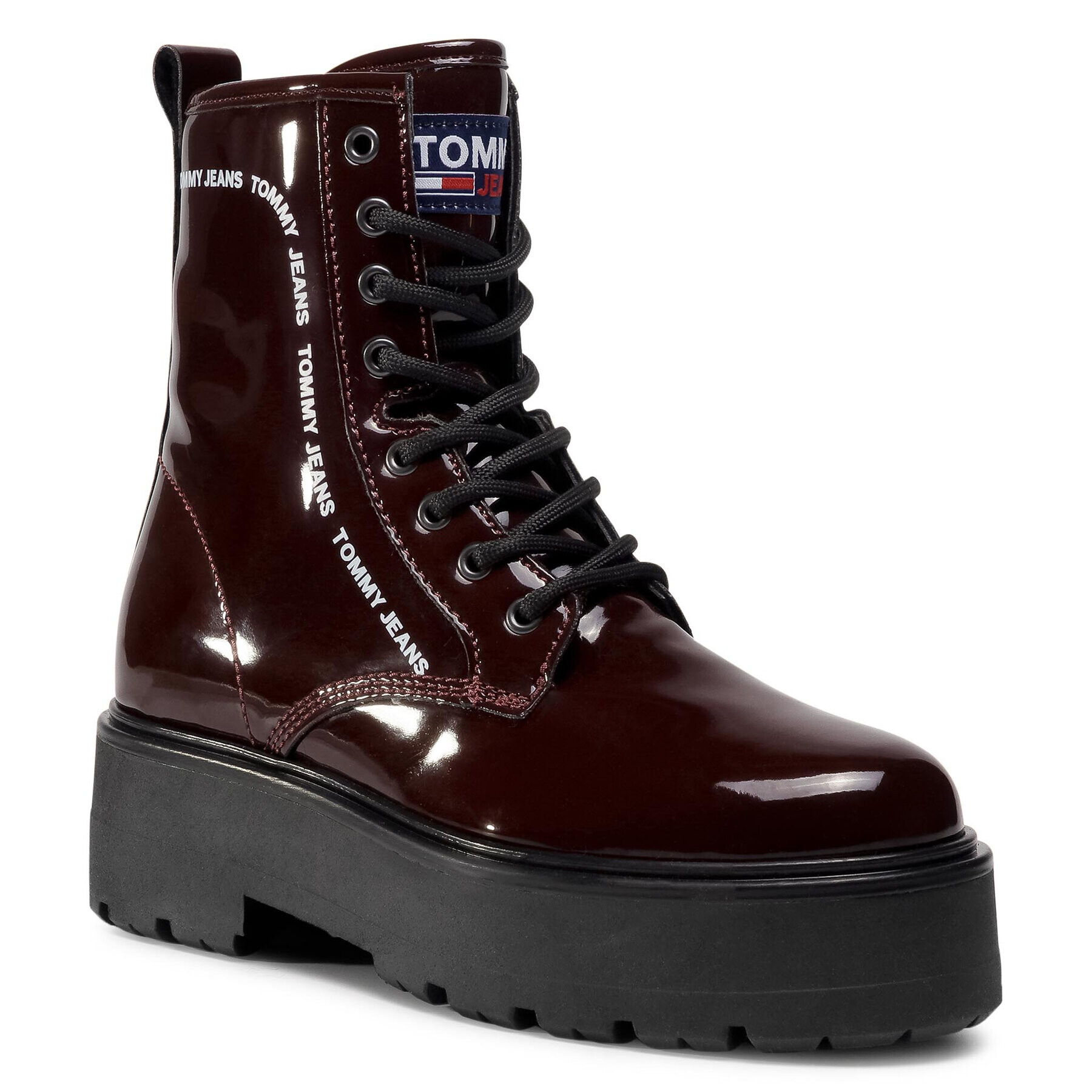 Tommy Jeans Туристически oбувки Patent Lace Up Boot EN0EN01151 Бордо - Pepit.bg