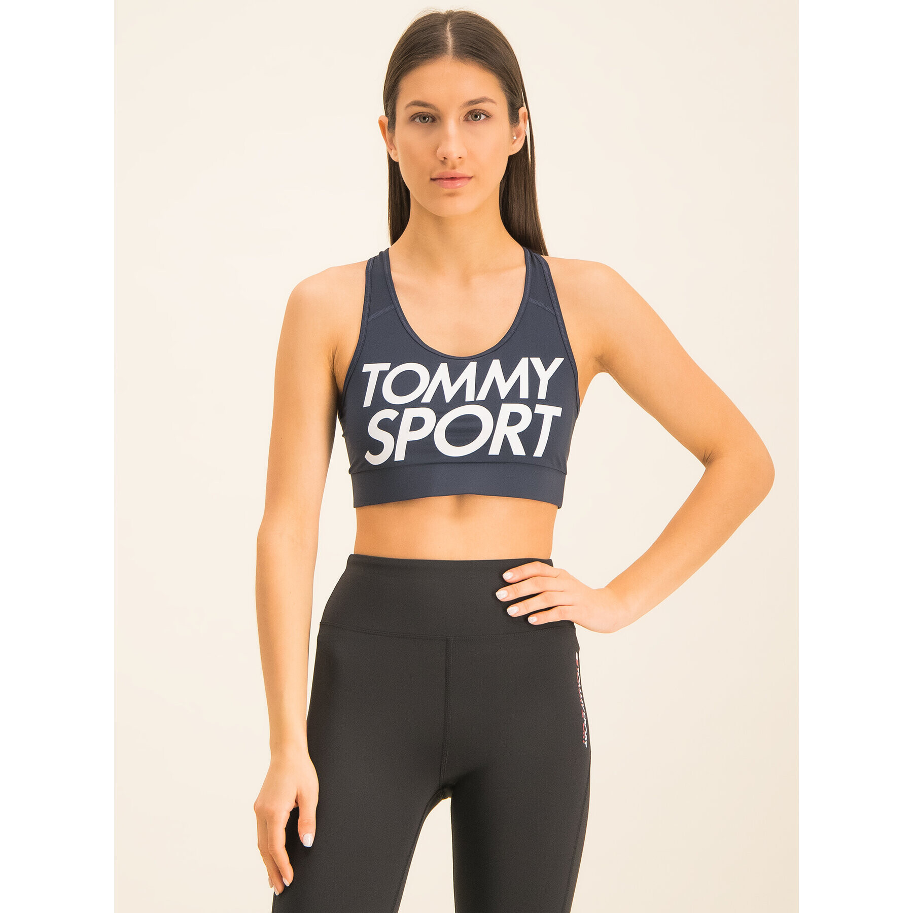 Tommy Sport Сутиен-топ Sports Bra Logo S10S100344 Тъмносин - Pepit.bg