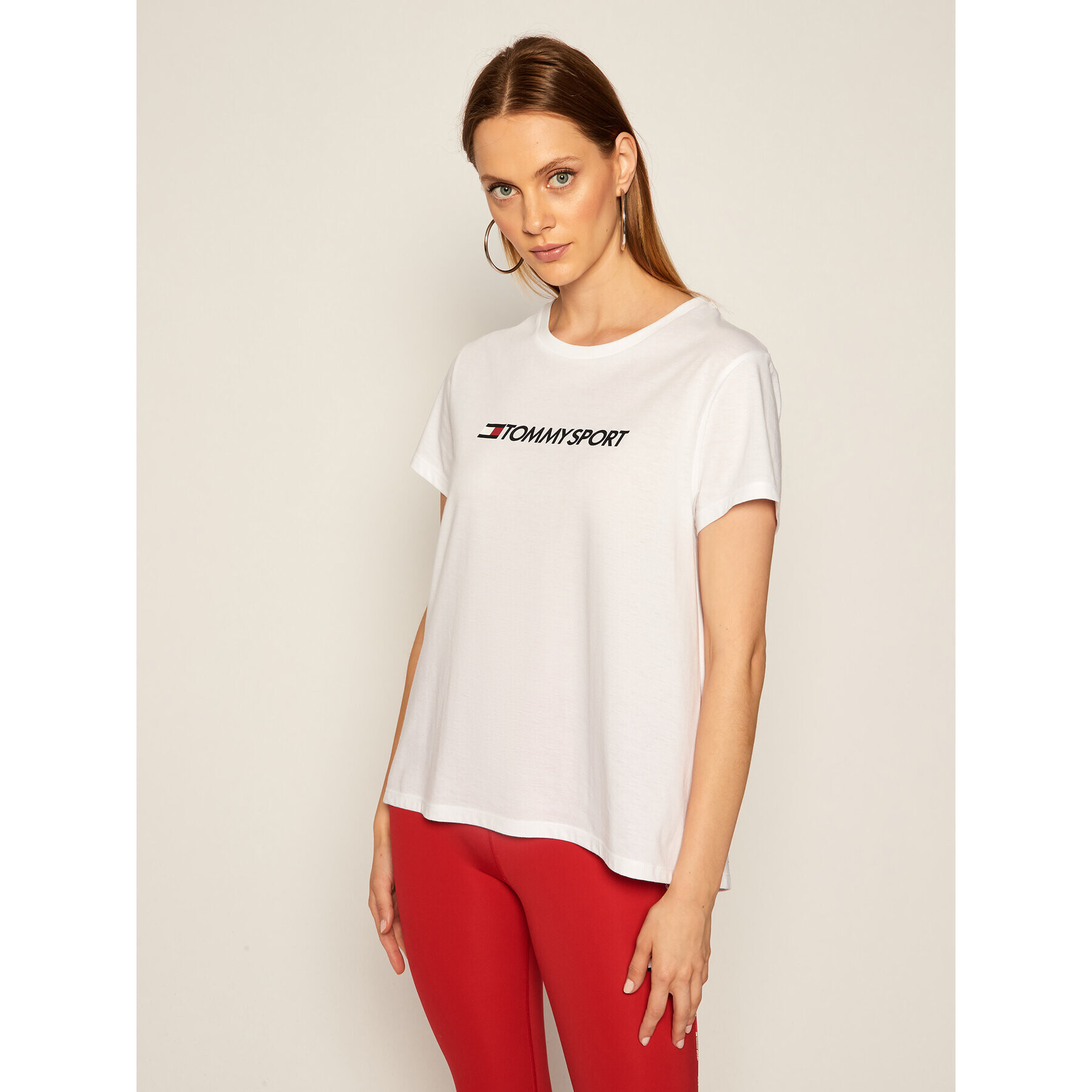 Tommy Sport Тишърт Chest Logo S10S100445 Бял Regular Fit - Pepit.bg