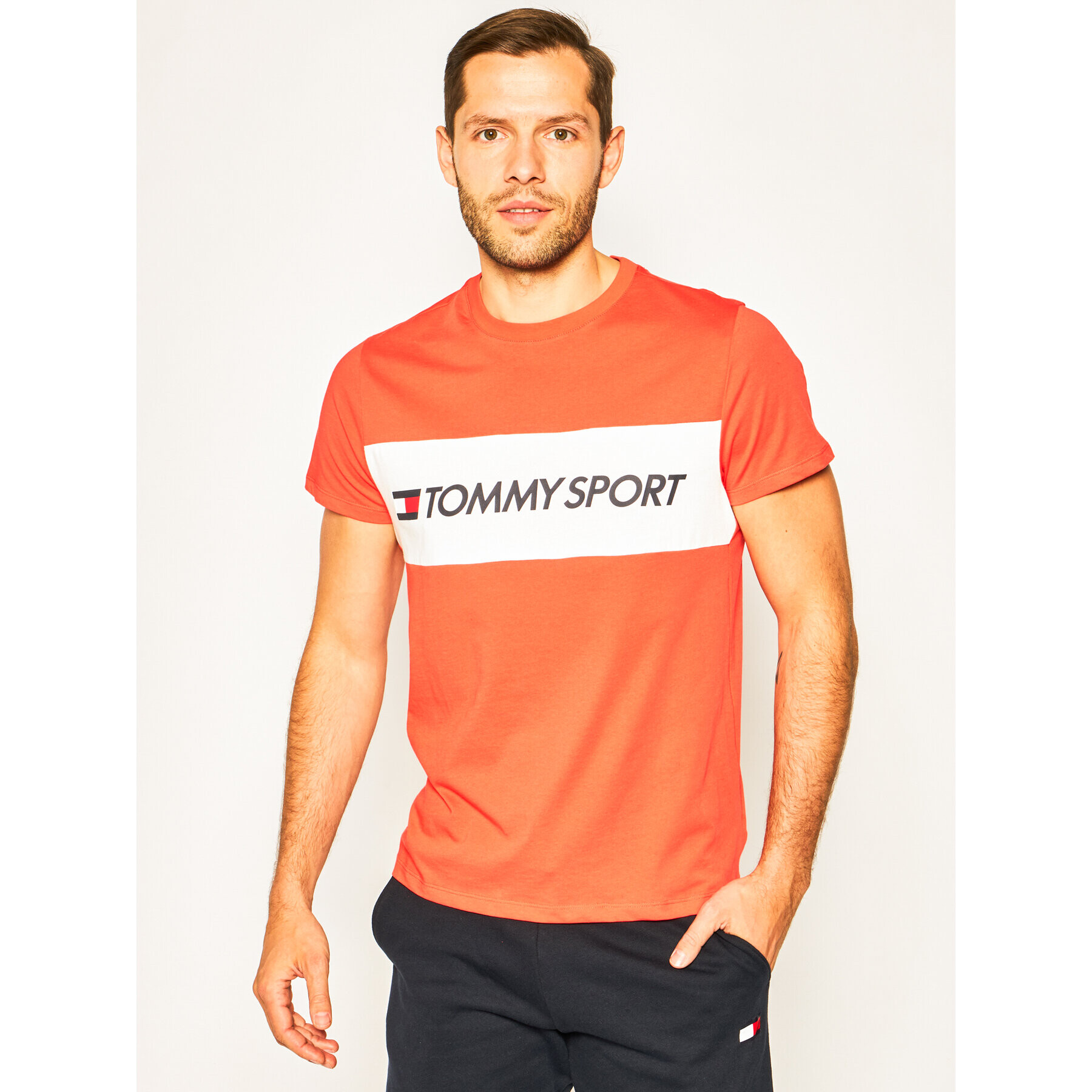 Tommy Sport Тишърт Colourblock Logo S20S200375 Оранжев Regular Fit - Pepit.bg