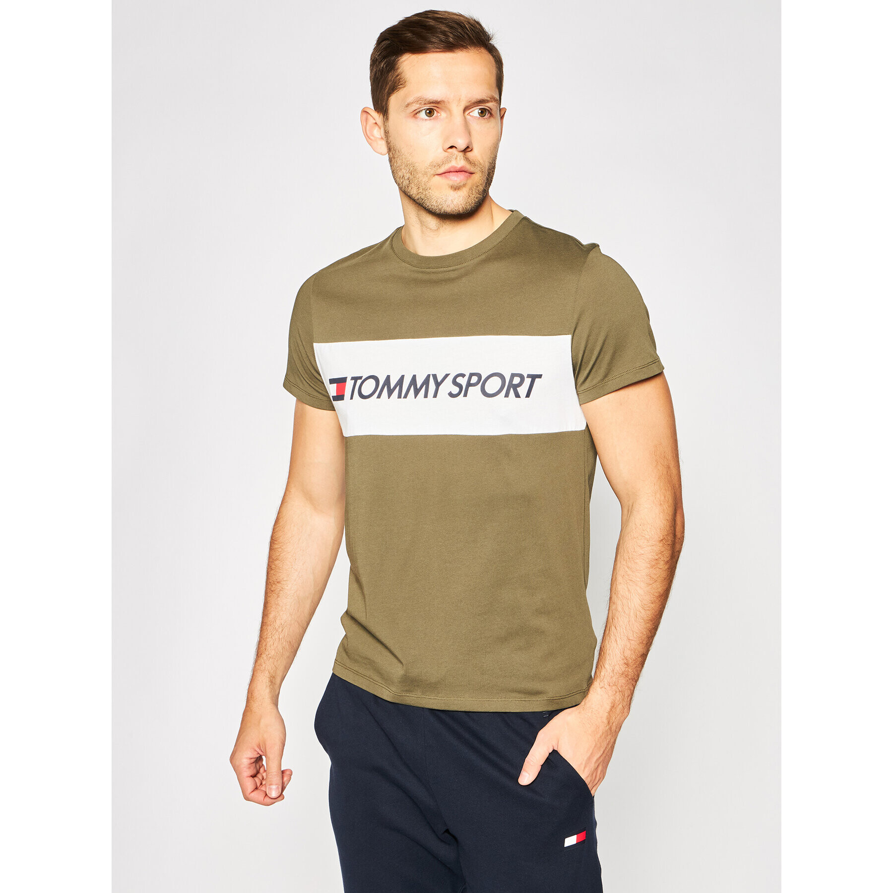 Tommy Sport Тишърт Colourblock Logo S20S200375 Зелен Regular Fit - Pepit.bg