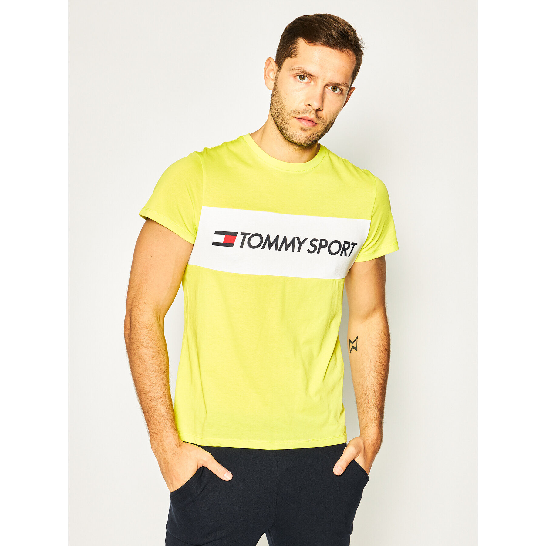 Tommy Sport Тишърт Colourblock Logo S20S200375 Жълт Regular Fit - Pepit.bg