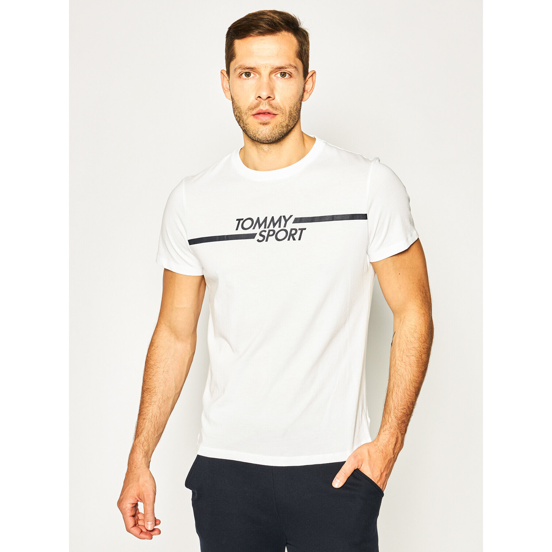Tommy Sport Тишърт Core Chest Graphic S20S200444 Бял Regular Fit - Pepit.bg