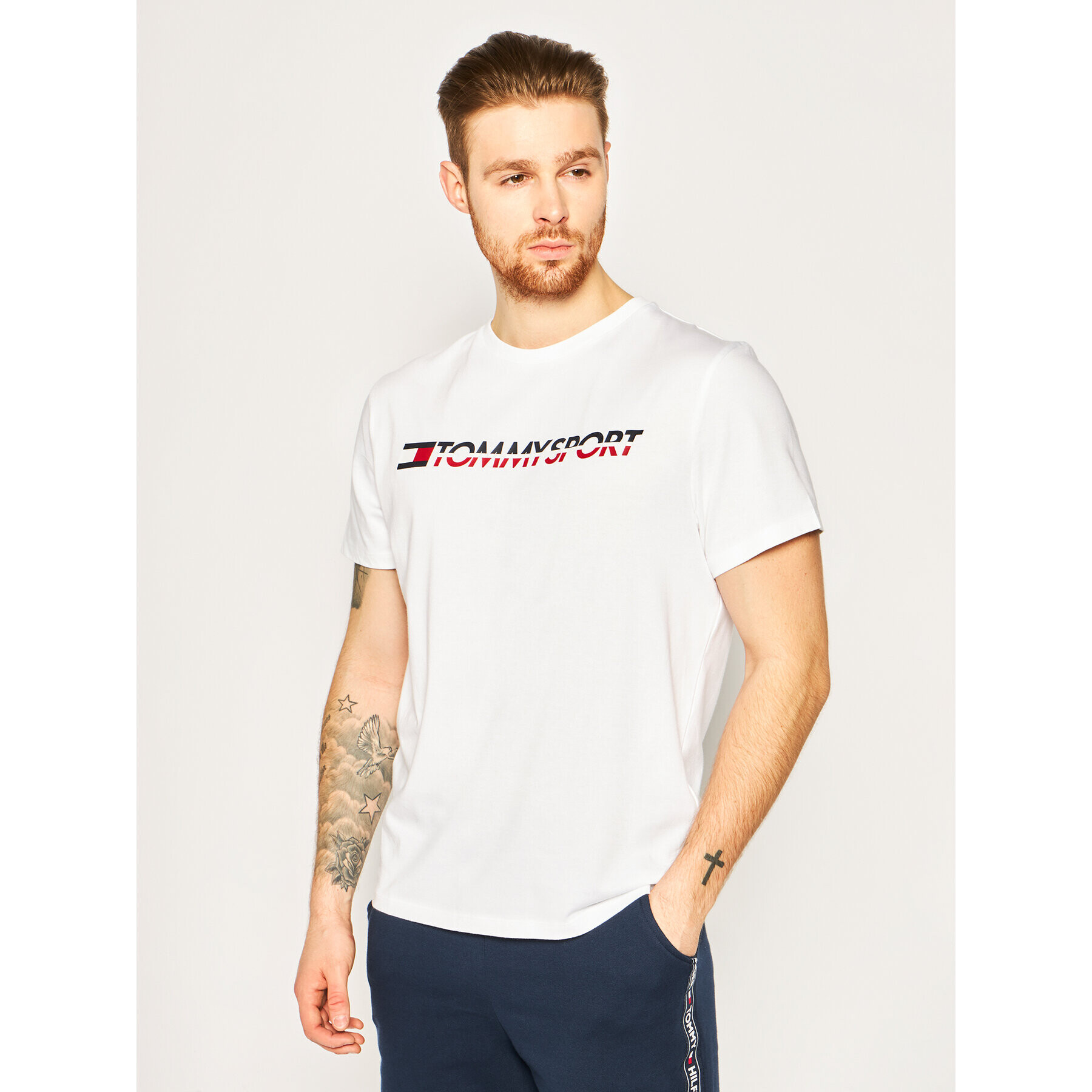 Tommy Sport Тишърт Logo Chest S20S200051 Бял Regular Fit - Pepit.bg