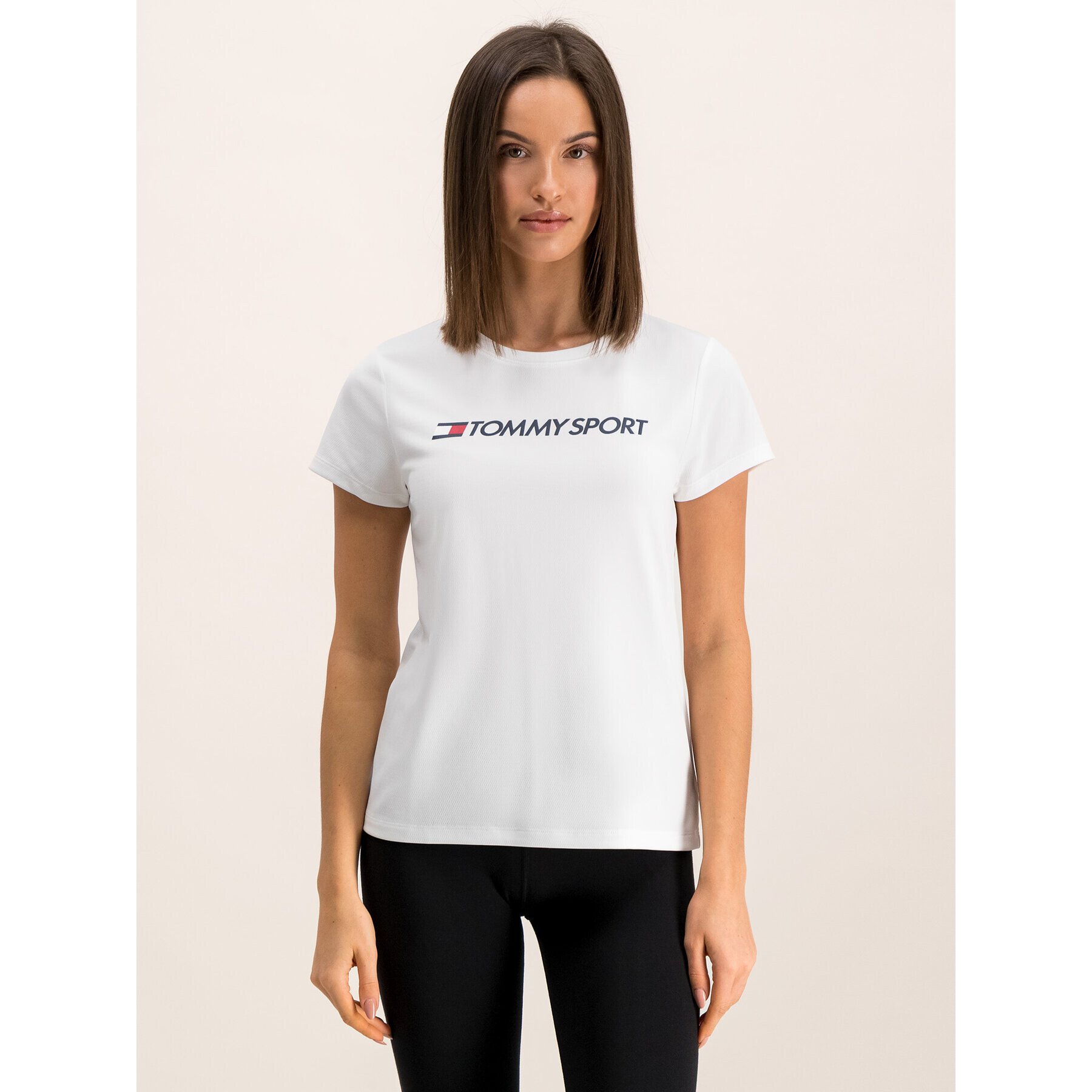 Tommy Sport Тишърт Logo Crew S10S100055 Бял Regular Fit - Pepit.bg