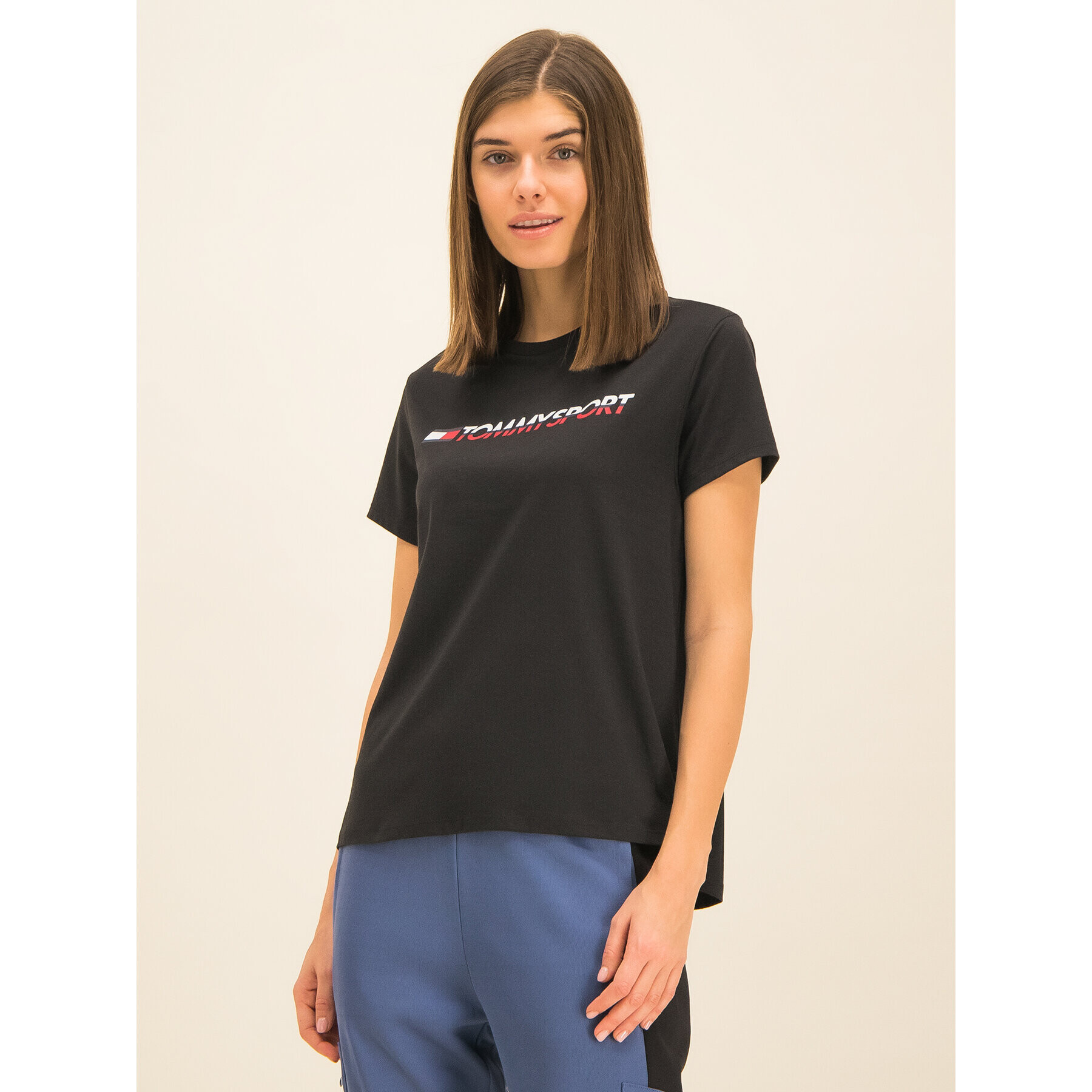 Tommy Sport Тишърт Logo S10S100061 Черен Regular Fit - Pepit.bg