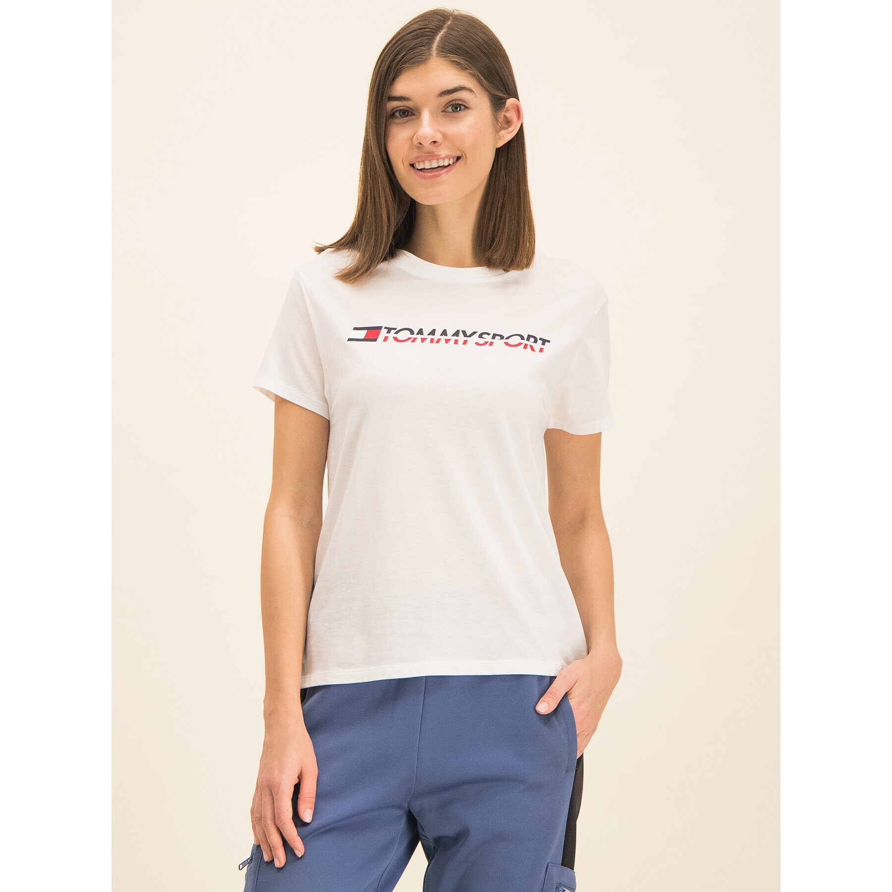 Tommy Sport Тишърт Tee Logo S10S100061 Бял Regular Fit - Pepit.bg