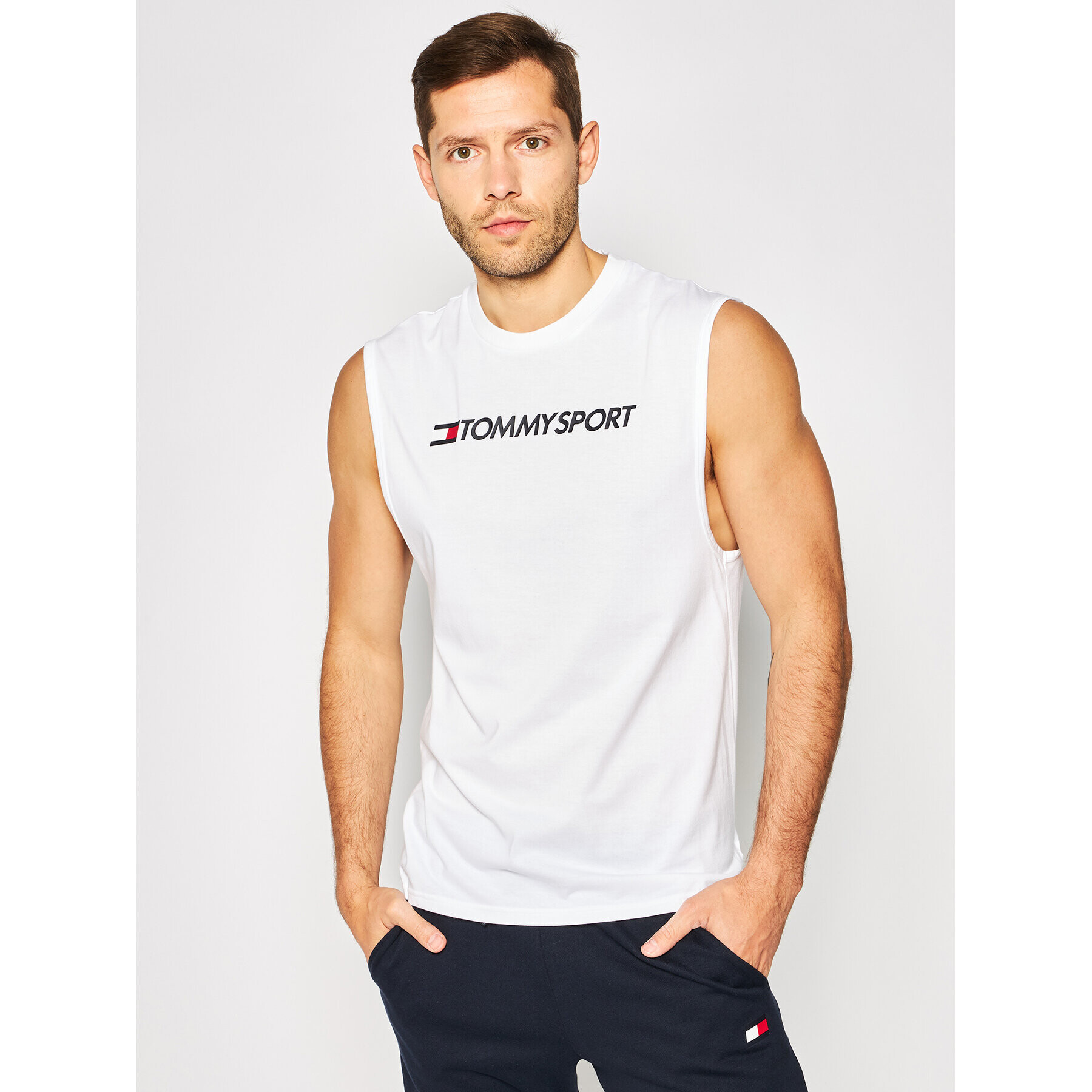 Tommy Sport Топ Logo Training S20S200358 Бял Regular Fit - Pepit.bg