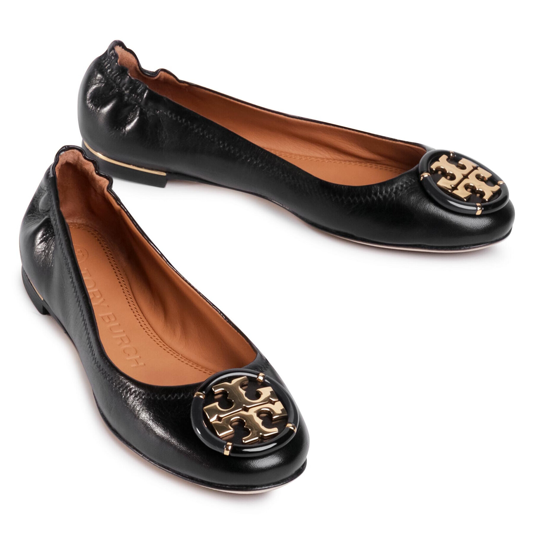 Tory Burch Балеринки Minnie Ballet With Multi Logo 74062 Черен - Pepit.bg