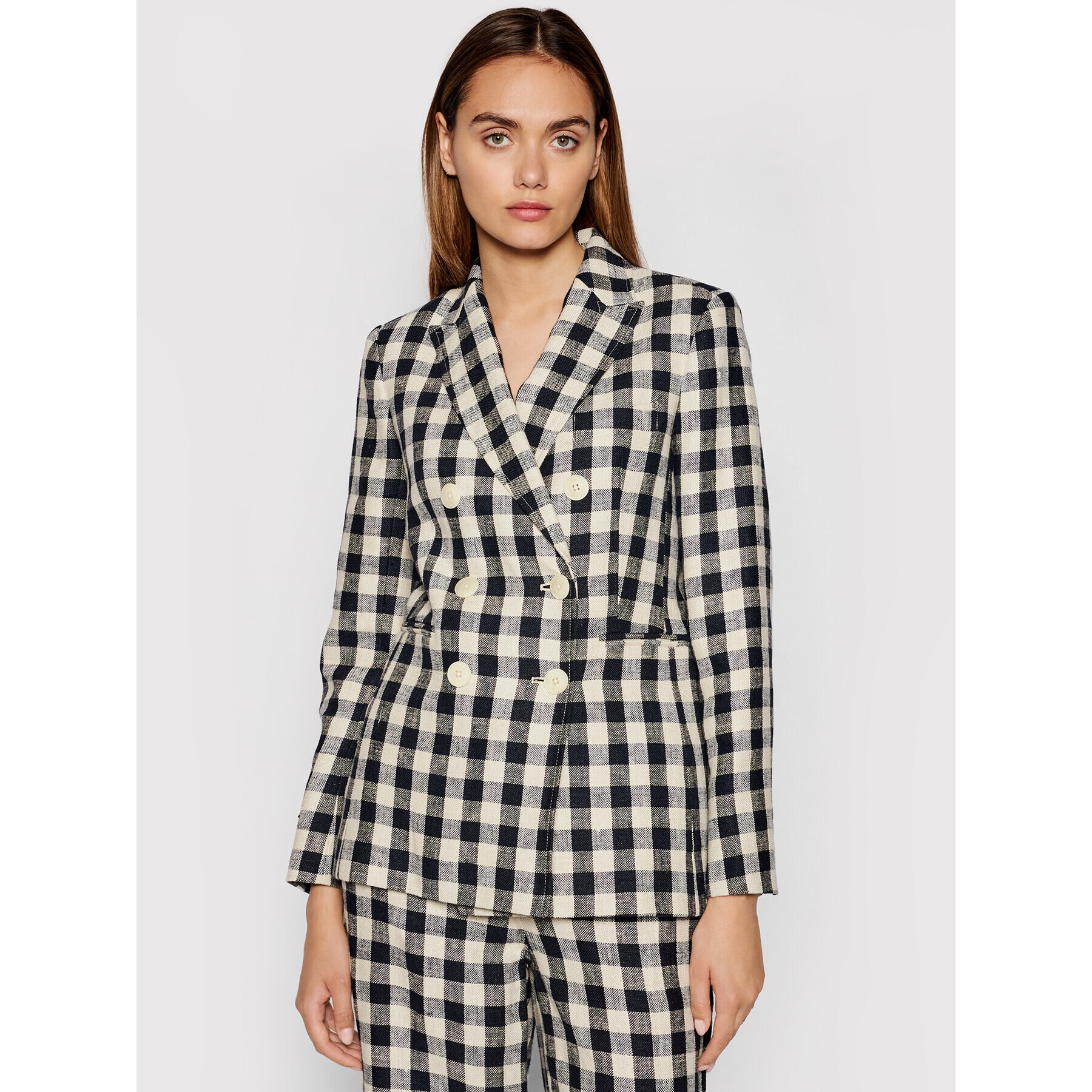 Tory Burch Сако Linen Gingham Blazer 79846 Цветен Regular Fit - Pepit.bg