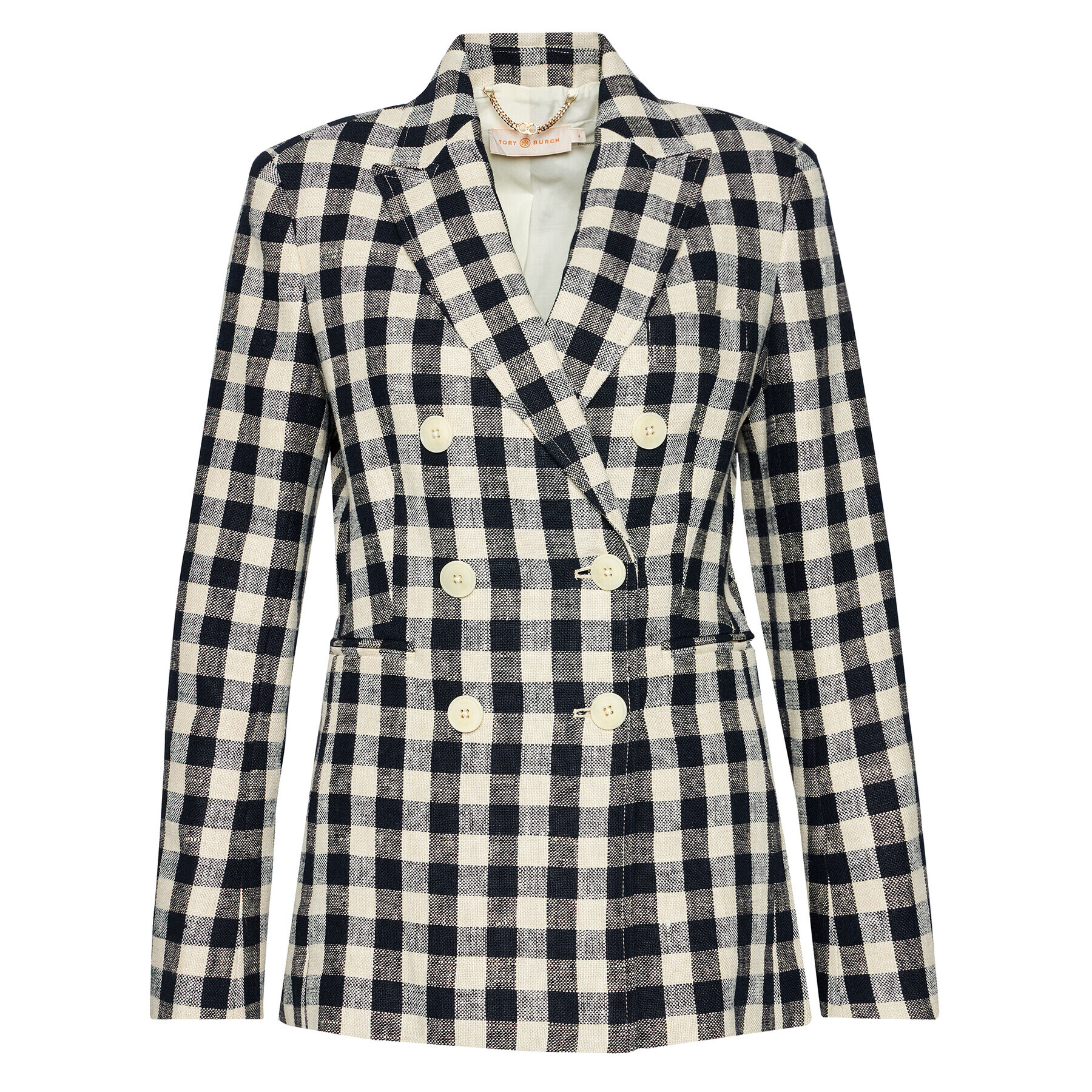 Tory Burch Сако Linen Gingham Blazer 79846 Цветен Regular Fit - Pepit.bg