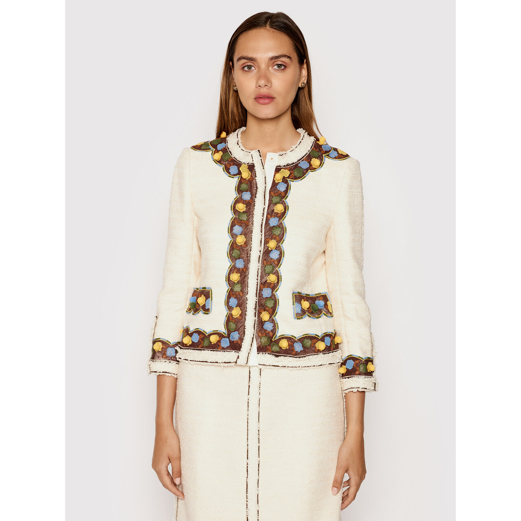 Tory Burch Блейзър Tweed 83581 Бежов Regular Fit - Pepit.bg