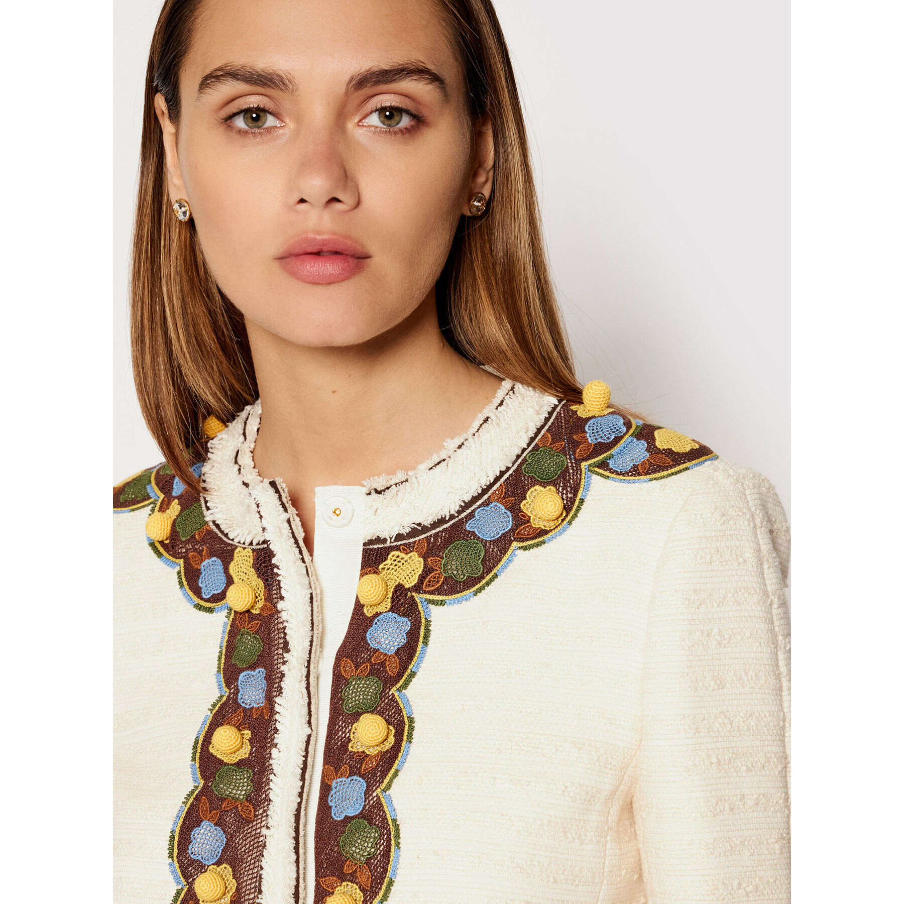 Tory Burch Блейзър Tweed 83581 Бежов Regular Fit - Pepit.bg