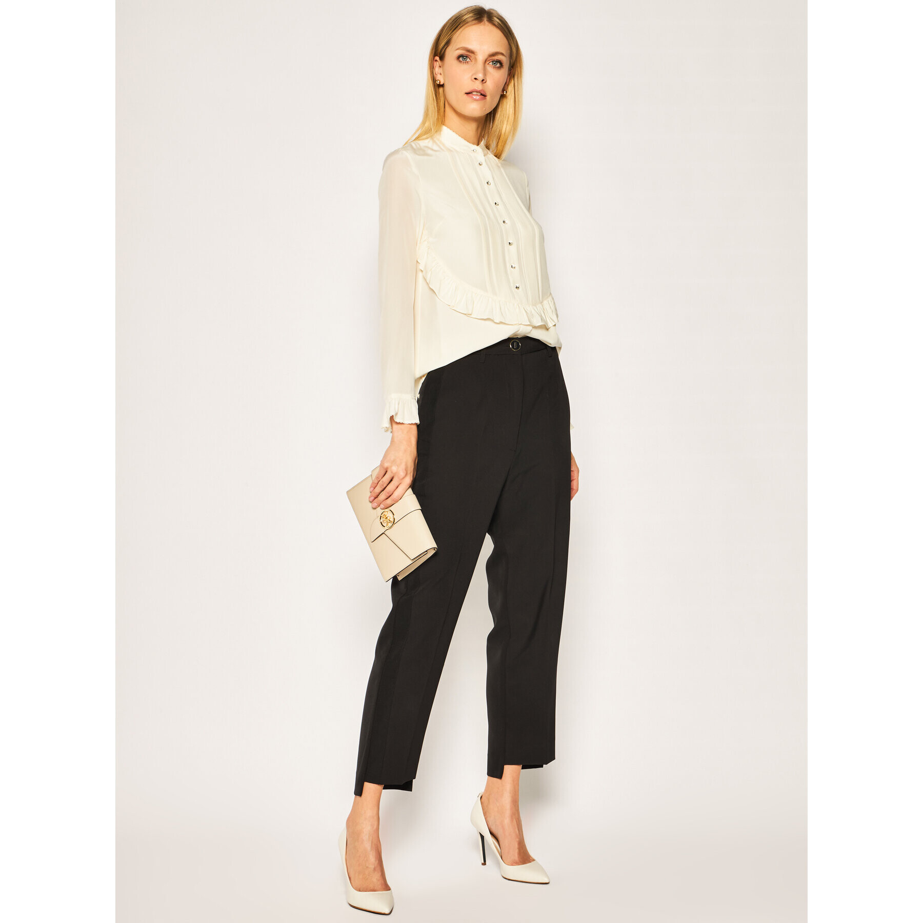 Tory Burch Блуза Ruffle 59752 Бежов Slim Fit - Pepit.bg